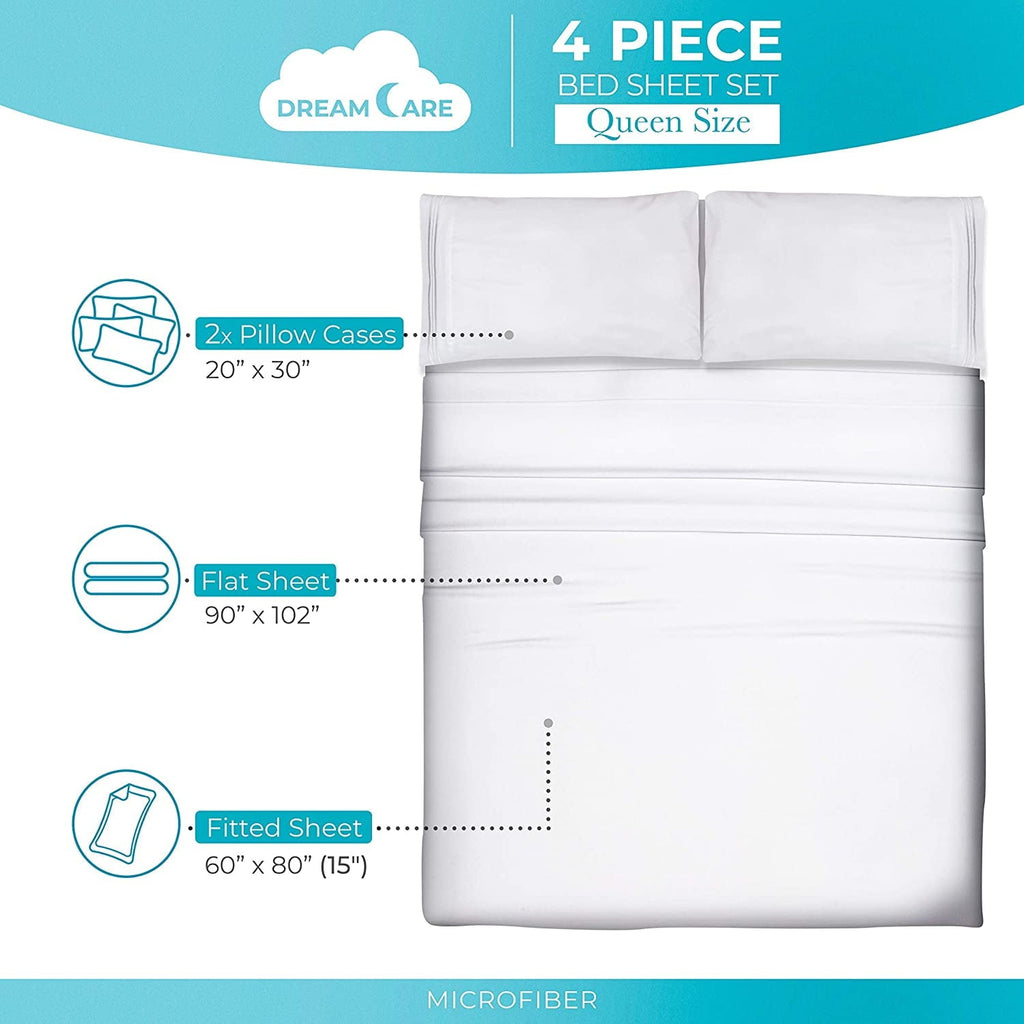 Premium Egyptian Cotton Bed Sheets Set - Queen Size Sheet with Side Pocket - 4pcs Set, 15 inches, White - Premium Ultra-Soft Pillowcase Pair for Sleeping Detail