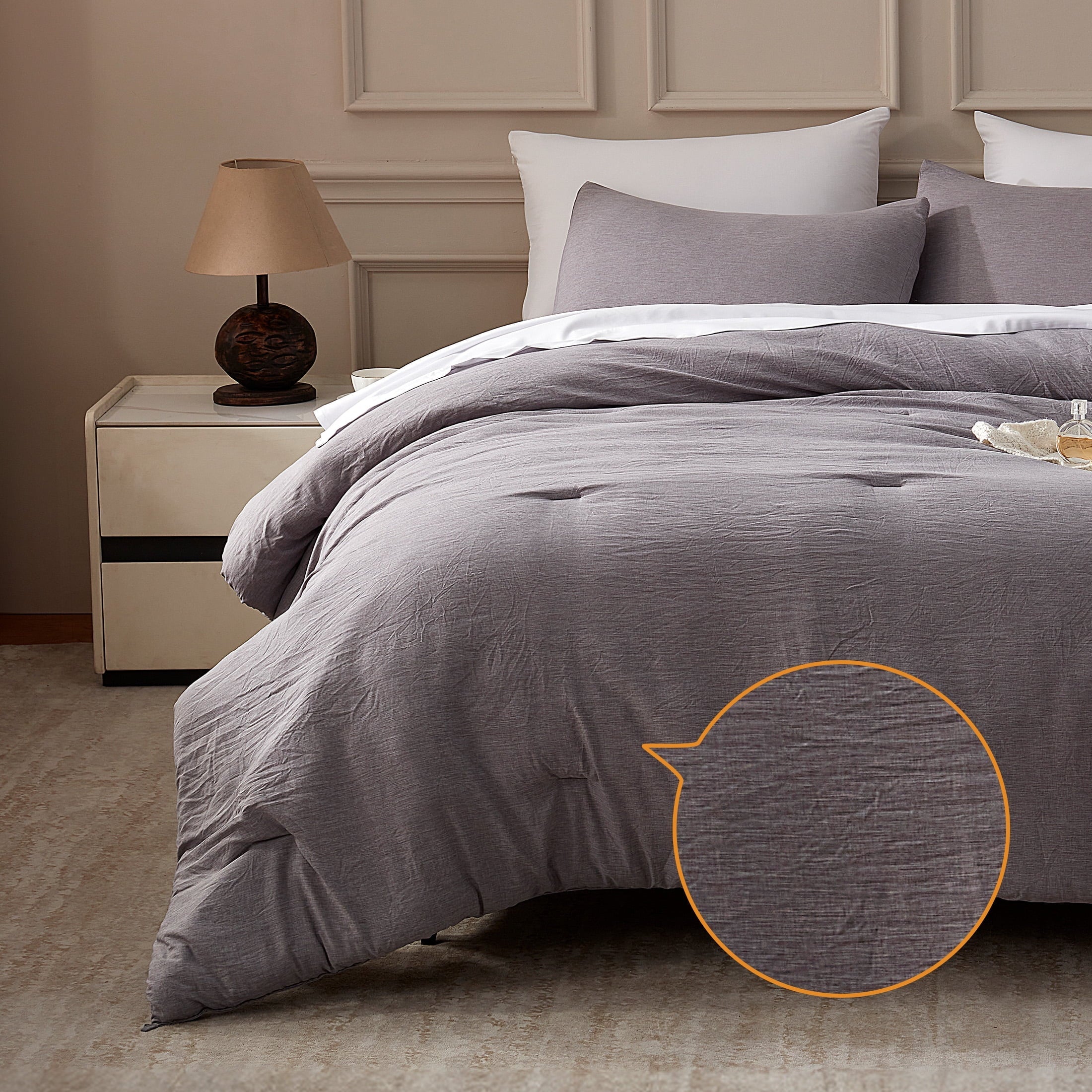 Luxurious Quilted Washed Comforter Set Full Size - 3 Pieces Soft Luxury Cationic Dyeing Bedding Sets, Linen-Like Texture Breathable Wri... - Hypoallergenic Ultra-Fluffy Quilt for Winter Detail
