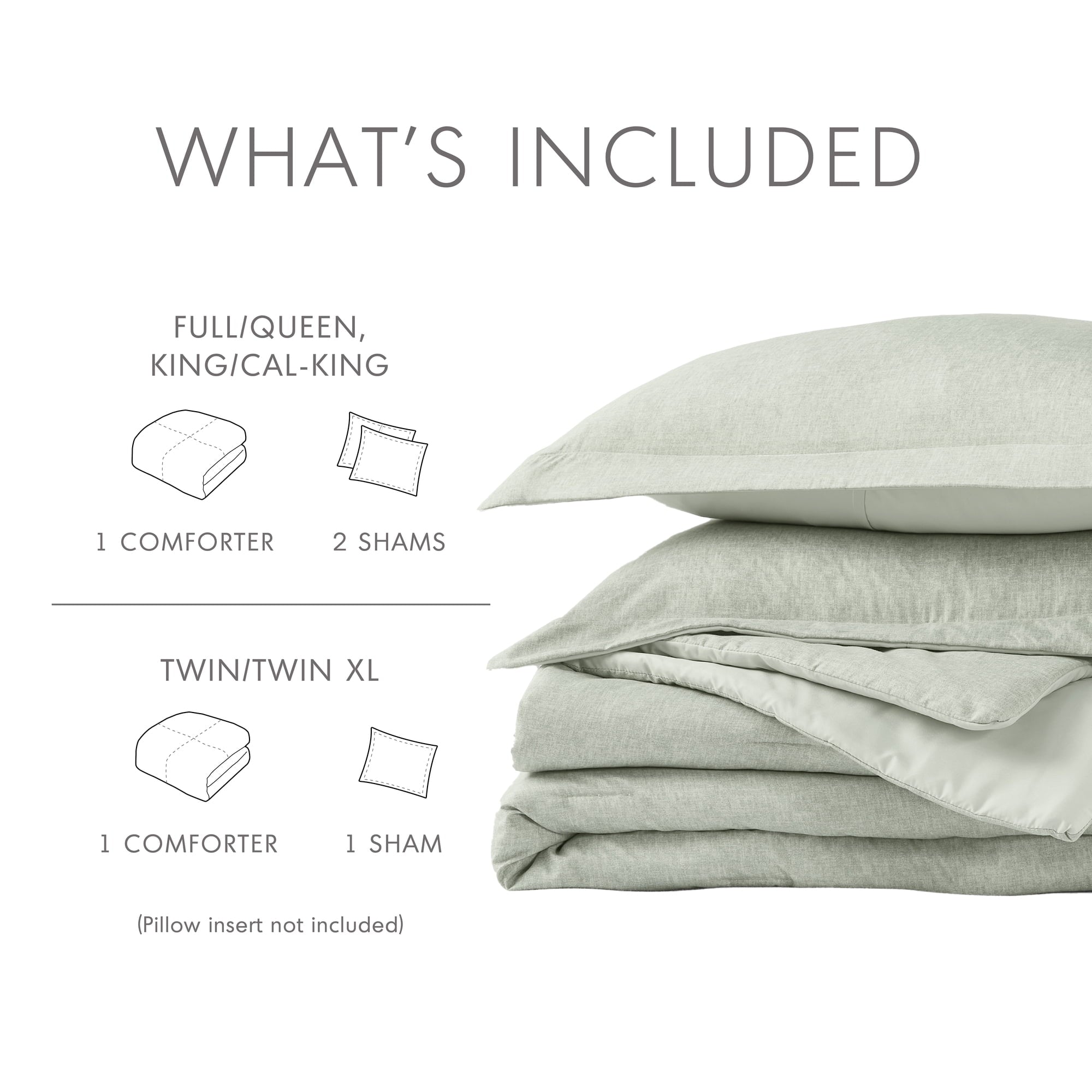 Fluffy Down Alternative Full/Queen Comforter Sets, Reversible 3 Piece Extra Soft Bedding Set, Chambray Print Sage Green Comforter Bed Set wit... - Cloud-Like Soft Lightweight Bed Comforter Detail