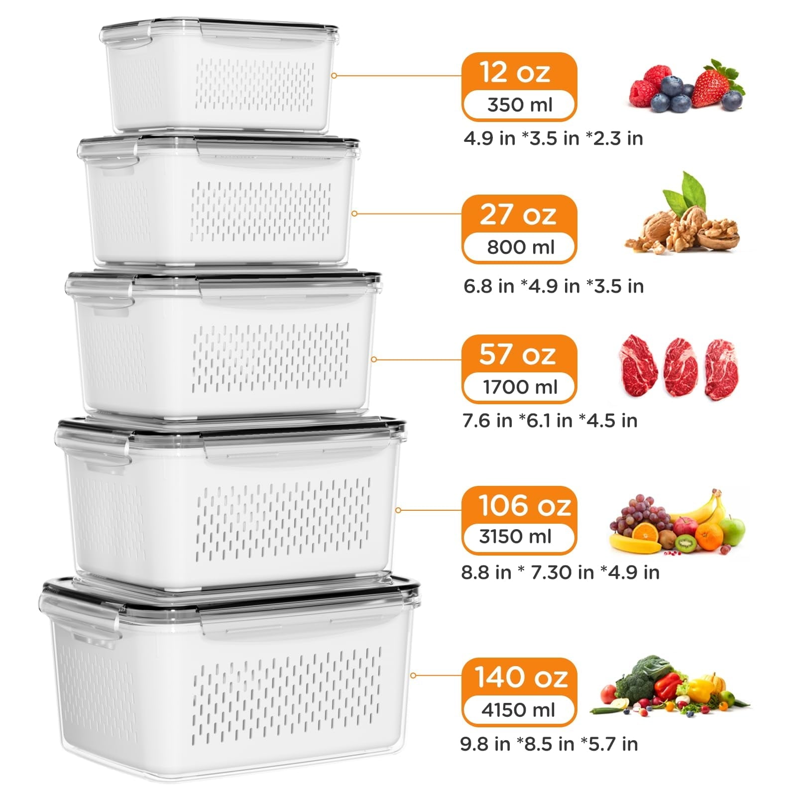 Whimsical Doughnut 5 Pack Fruit Storage Containers for Fridge with Removable Colanders and Lids, 5 in 1 Leakproof Fridge Organizer Bins ... - Deliciously Soft Cupcake Sensory Glob Detail