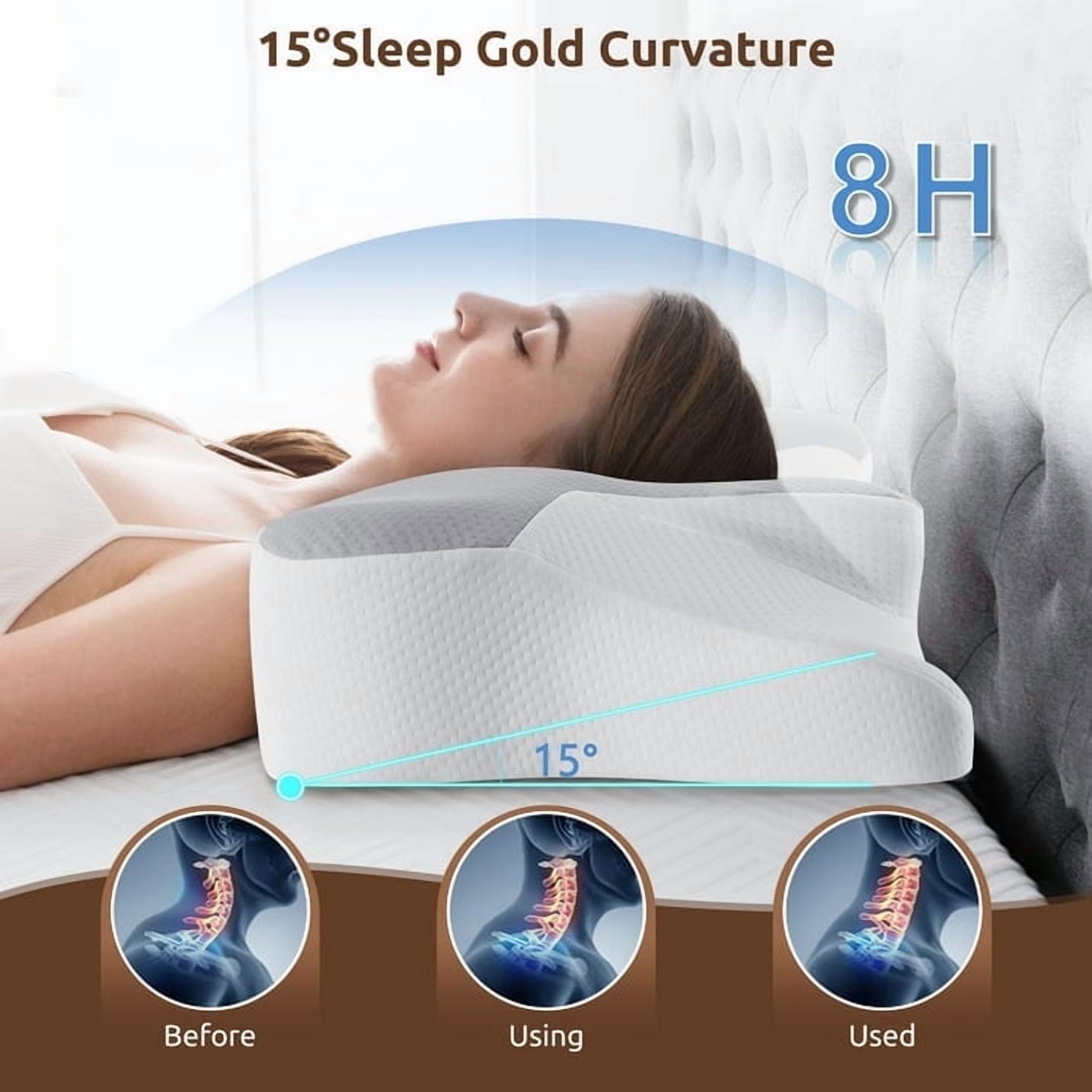 Ergonomic Memory Foam Cervical Pillow for Sleeping Memory Foam Neck Pain Relief Contour Orthopedic Ergonomic Pillows for Women Side Sleeper... - Orthopedic Shredded Foam Bed Pillow Set Detail
