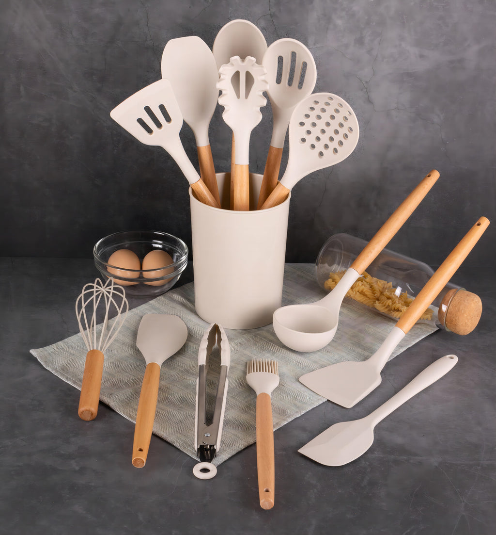 Non-Stick Safe 14pcs Cooking Utensil Set with Caddy - Premium Stainless Steel Cooking Utensil for Non-Stick Pots Detail