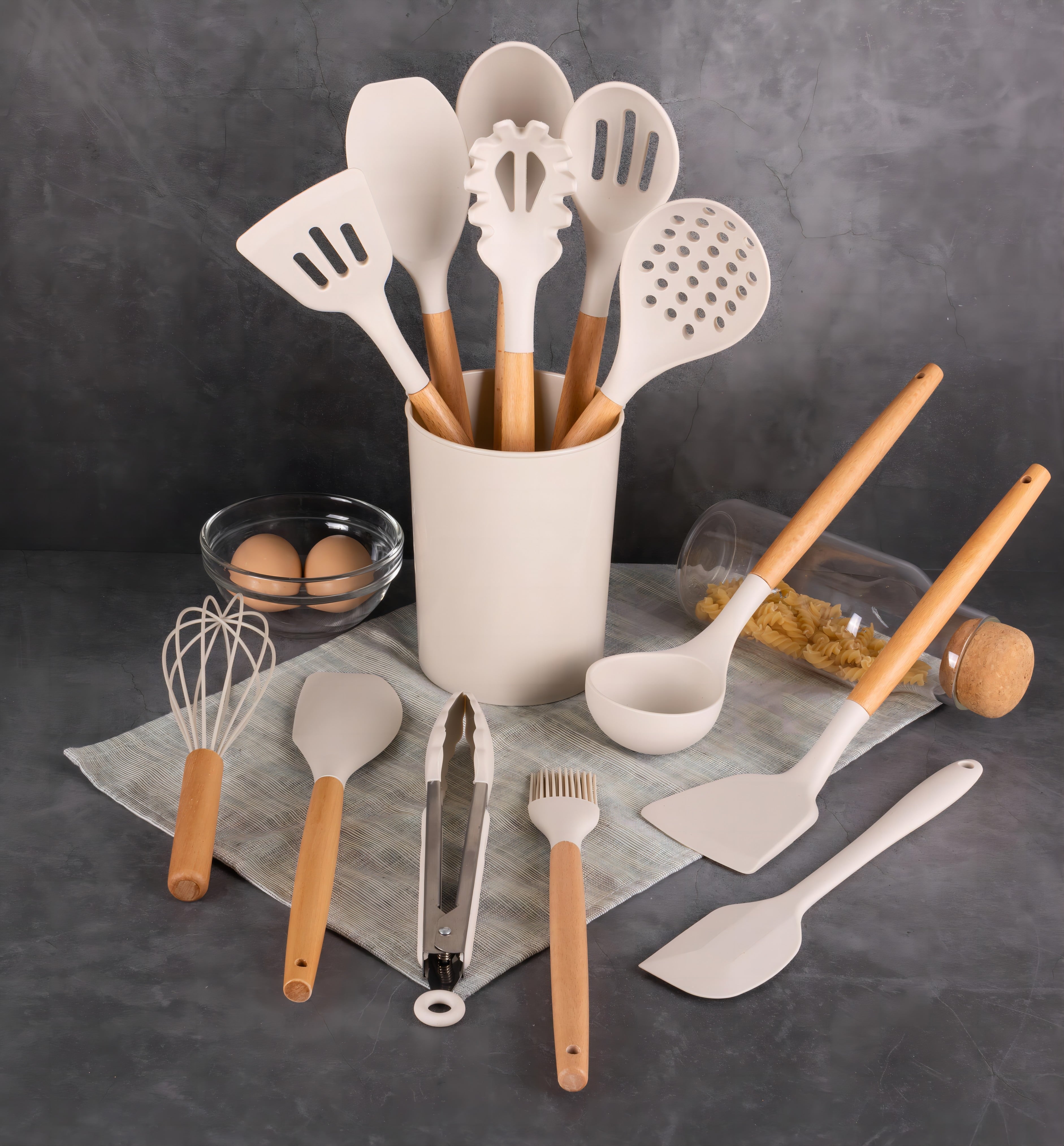 Non-Stick Safe 14pcs Cooking Utensil Set with Caddy - Premium Stainless Steel Cooking Utensil for Non-Stick Pots Detail