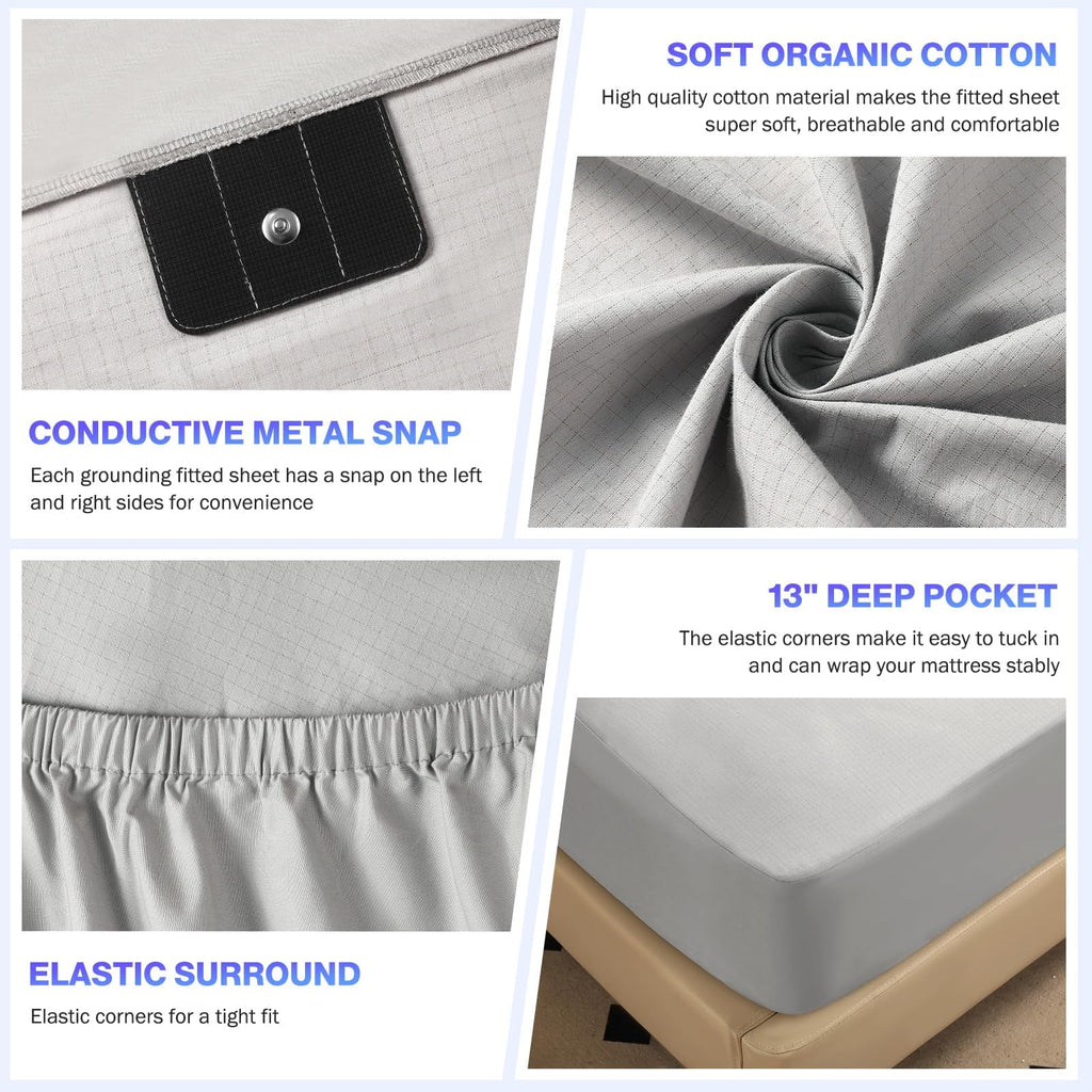 Ultra-Soft Grounding Sheets King Size,Earth Grounded Fitted Bed Sheet 10% Pure Silver Fiber + 90% Organic Cotton, Bed Grounding ... - Luxury Bed Sheet Set with Deep Pockets Detail