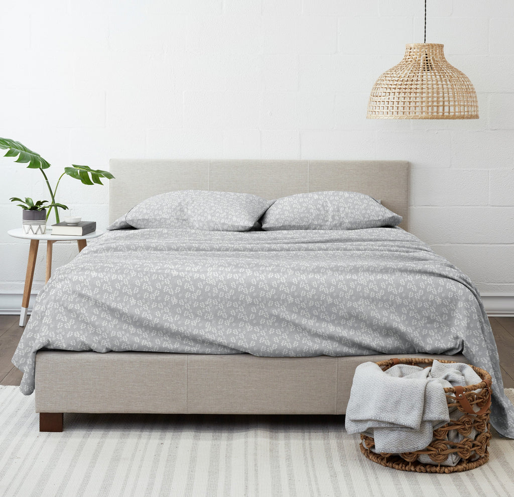 Wrinkle-Resistant 4 Piece Pattern Microfiber Bed Sheets Set, Gray Wheat, Full - Luxury Bed Sheet Set with Deep Pockets Detail