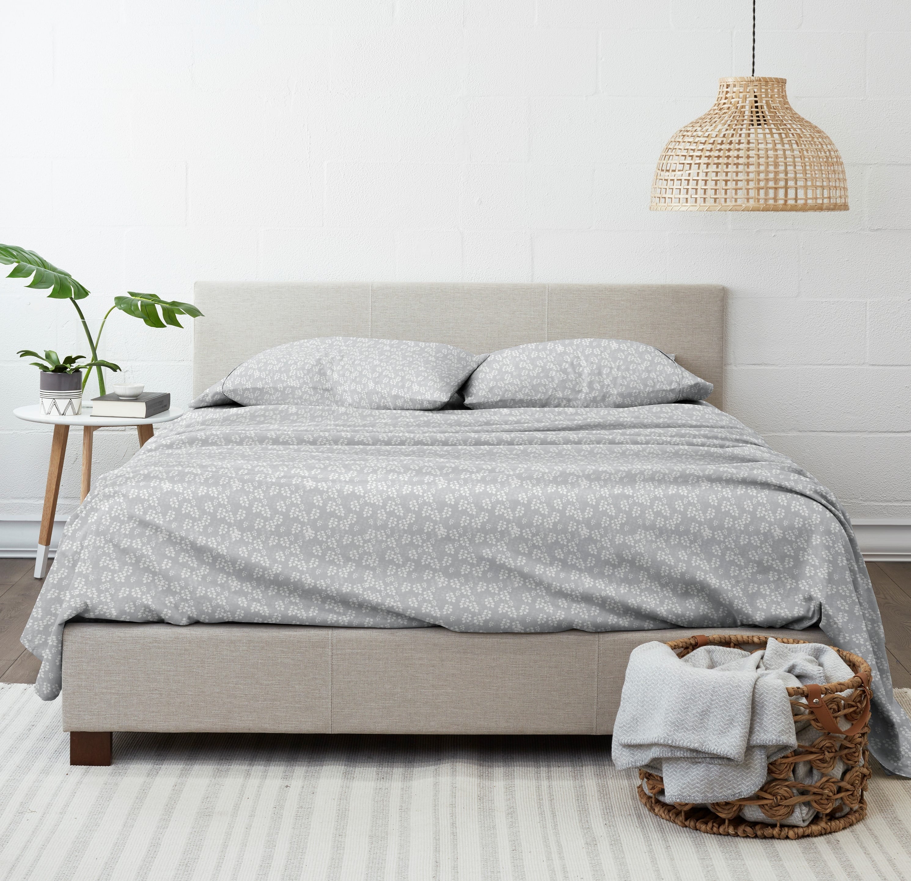 Wrinkle-Resistant 4 Piece Pattern Microfiber Bed Sheets Set, Gray Wheat, Full - Luxury Bed Sheet Set with Deep Pockets Detail