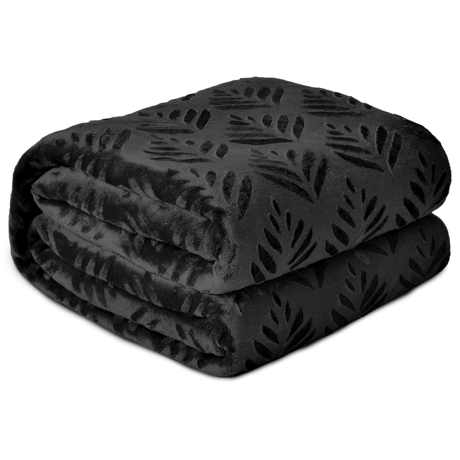 Reversible Sherpa Fleece Throw Blanket for Couch, Leaves Pattern Super Soft and Cozy Blankets, Plush Fuzzy Lightweight, Black, 50"x60" - Lightweight Plush Warm Blanket for All Seasons Detail