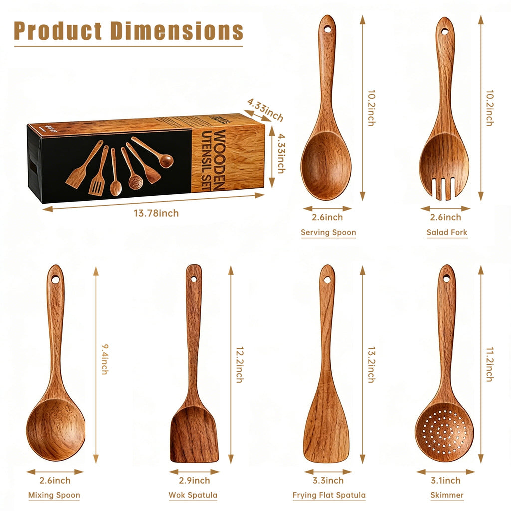 Non-Stick Safe Wooden Spoons for Cooking, 6 PCS Teak Wood Cooking Utensil Set, Wooden Kitchen Utensils for Nonstick Pans & Cookware,... - Heat-Resistant Silicone Cooking Spatula Turner Detail