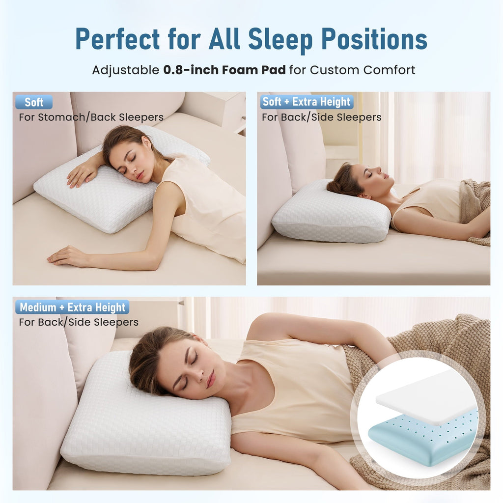 Ergonomic Memory Foam Memory Foam Pillow for Bed, Cooling Pillow with Extra Height Pad, Supportive Bed Pillow for Side, Back & Hot Sleepers... - Ergonomic Memory Foam Pillow for Neck Pain Support Detail