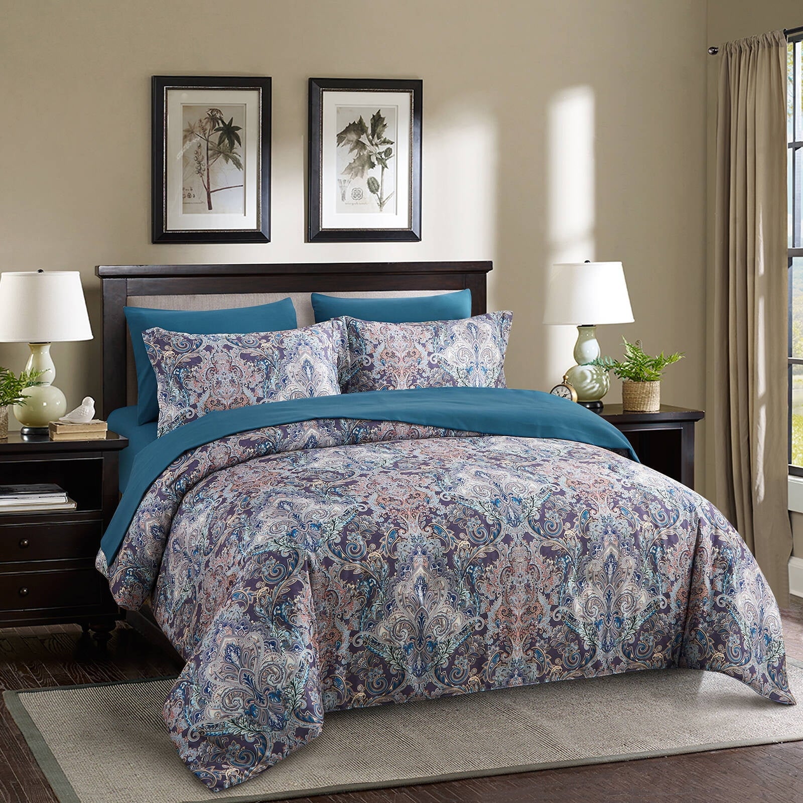 Hypoallergenic Cloud Boho Paisley Print Luxury Comforter Bed in a Bag Set Queen Size, Vintage Floral Medallions Microfiber Bedding Set - Cloud-Like Soft Lightweight Bed Comforter Detail