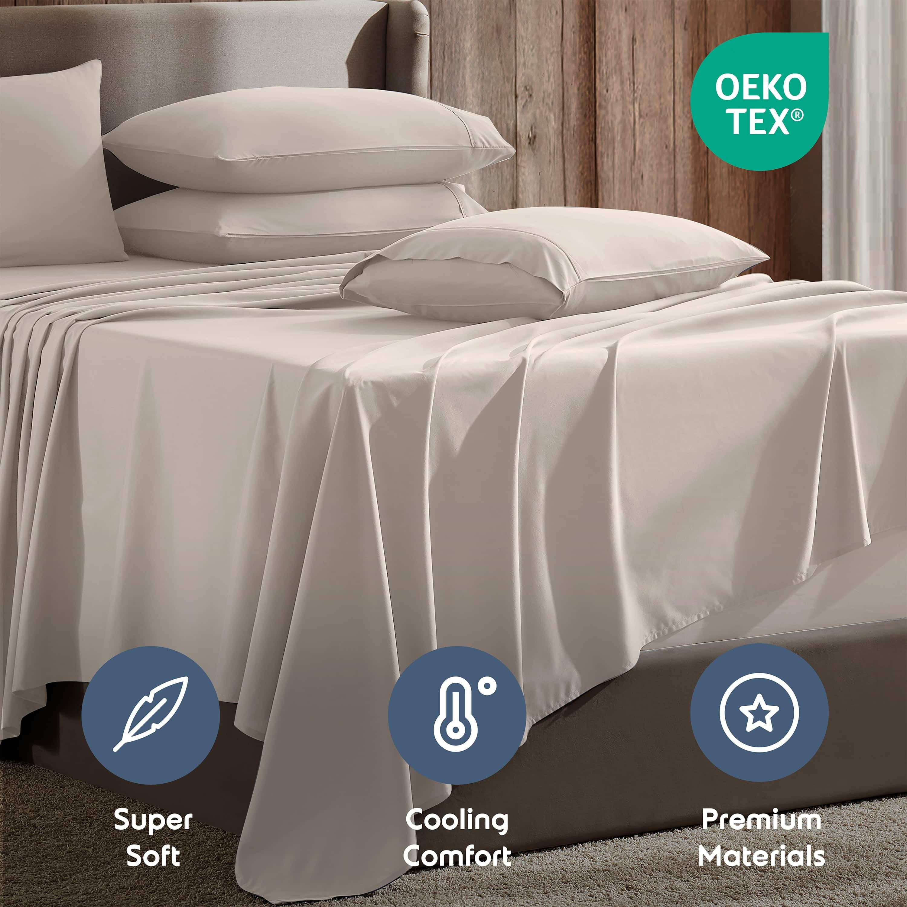 Breathable Luxury Extra Deep Pocket Queen Sheets set, Fits 18"-24" Mattress, 6 Piece Soft Microfiber Bed Sheet Sets, Linen - Premium Ultra-Soft Pillowcase Pair for Sleeping Detail