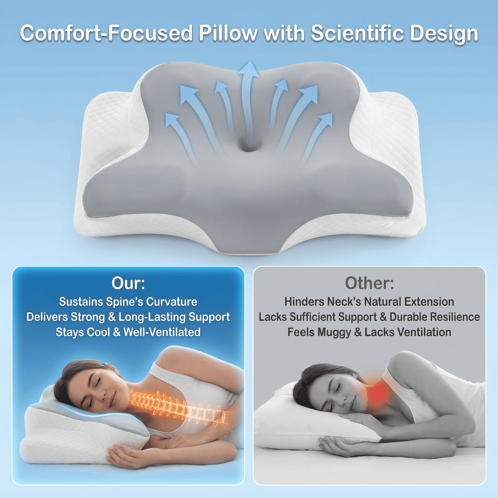 Decorative Plump Memory Foam Contour Pillows - Neck Pain Relief, Orthopedic Cervical, Breathable Washable Cover - Orthopedic Shredded Foam Bed Pillow Set Detail