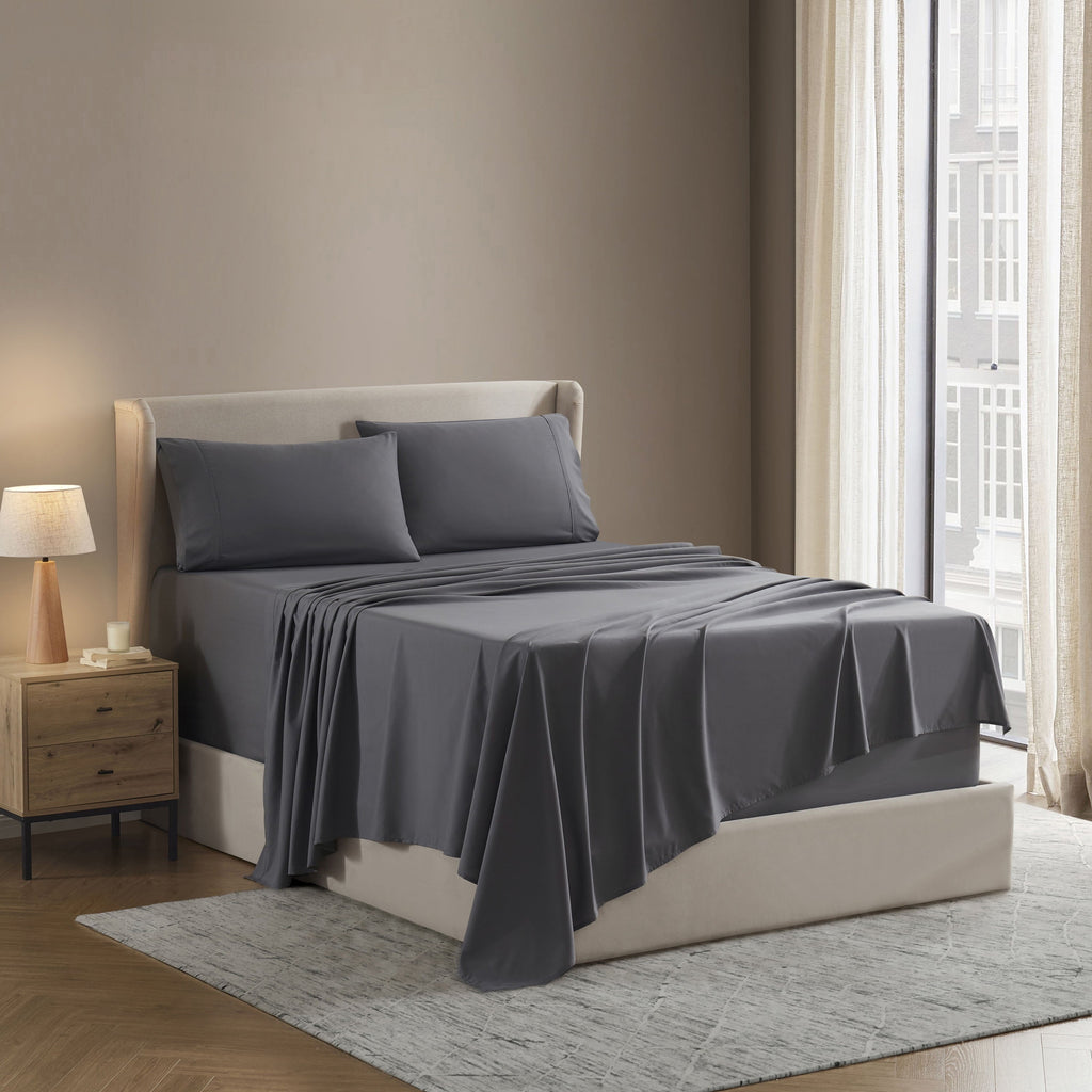 Breathable Luxury Sheet Sets, Deep Pocket 4 Piece, Luxury Soft Microfiber Bed Sheet Sets, GRAY - Breathable Egyptian Cotton Flat & Fitted Sheets Detail