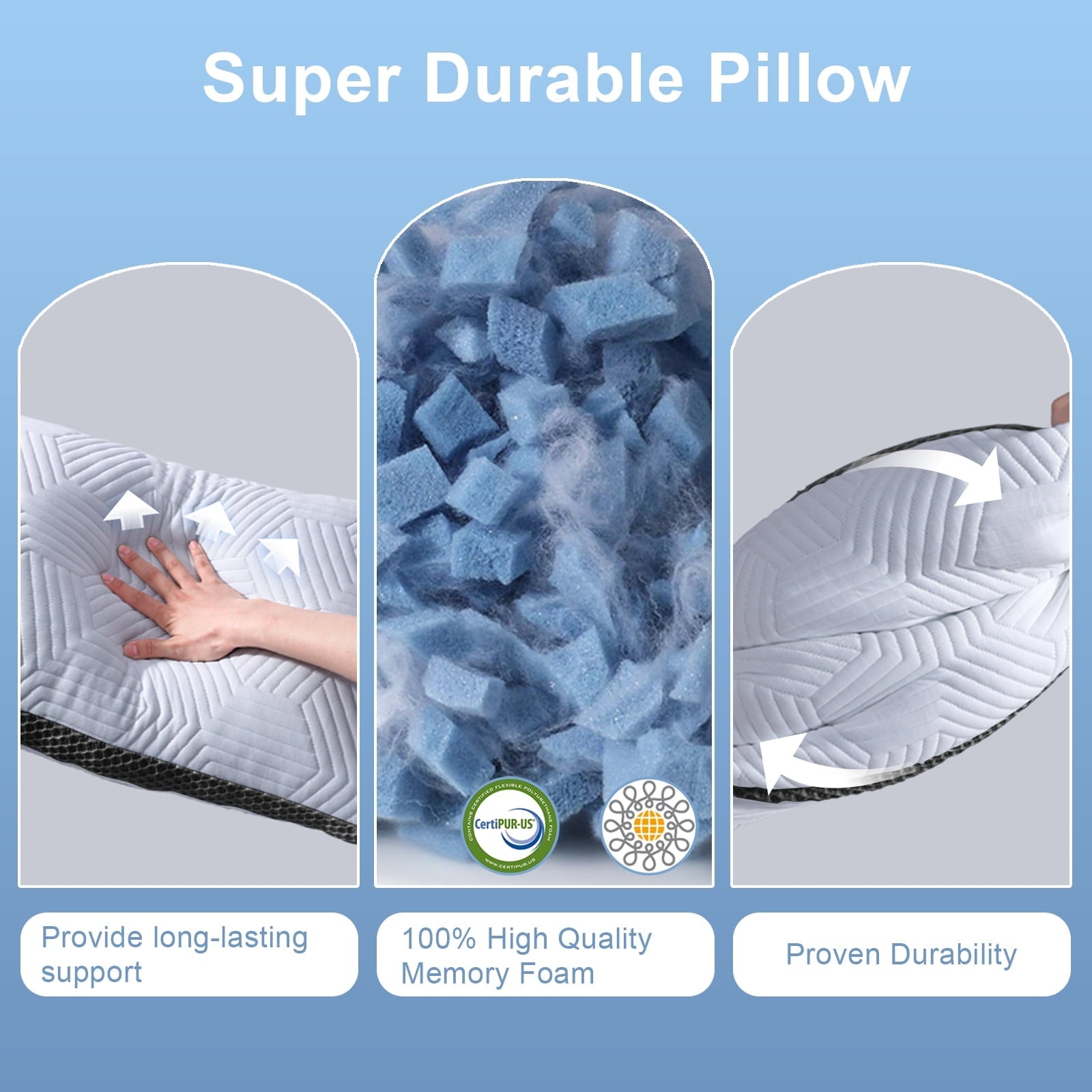 Hotel Collection Soft Bed Pillow, Shredded Memory Foam Pillow, Comfortable Sleeping Pillow, Standard Size, Affordable Everyday Use - Ergonomic Memory Foam Pillow for Neck Pain Support Detail