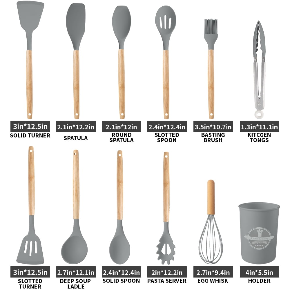 High-Precision Silicone Wooden Heat Resistant Kitchen Utensil Set, 12 pcs - Professional Kitchen Tool for Culinary Enthusiasts Detail