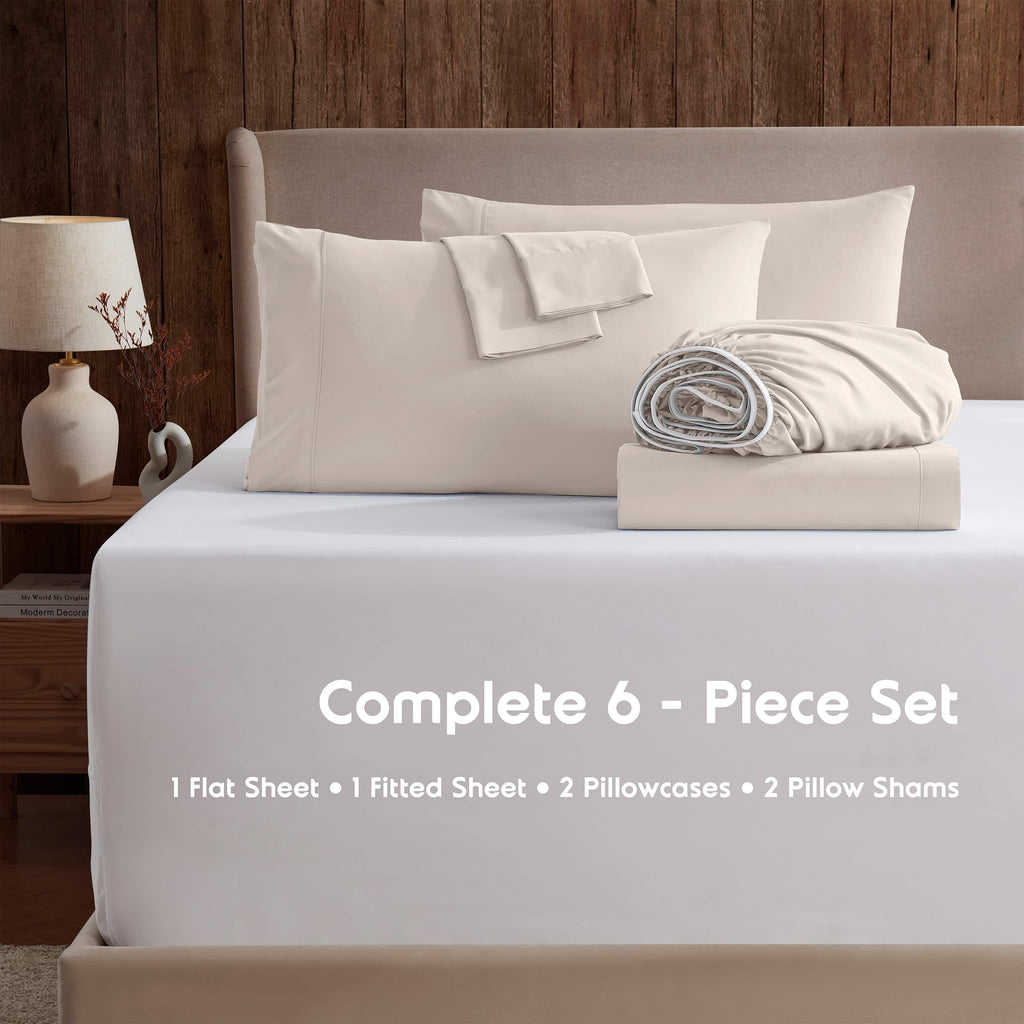 Breathable Luxury Extra Deep Pocket Queen Sheets set, Fits 18"-24" Mattress, 6 Piece Soft Microfiber Bed Sheet Sets, Linen - Premium Ultra-Soft Pillowcase Pair for Sleeping Detail