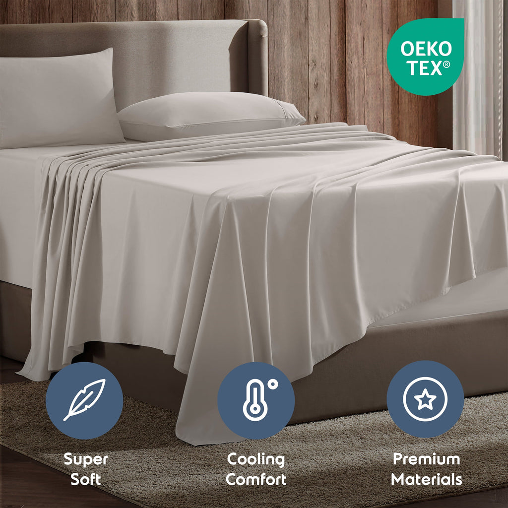 Breathable Luxury Extra Deep Pocket Full Sheets Set, 4 Piece, Fits 18"-24" Mattress, Breathable & Extra Soft Bed Sheets, Linen - Premium Ultra-Soft Pillowcase Pair for Sleeping Detail