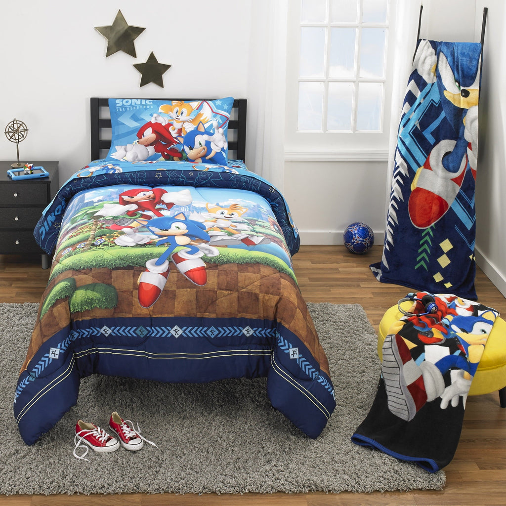 Fluffy Down Alternative Sonic the Hedgehog Kids 2 Piece Blue Green Reversible Comforter and Pillowcase set, Twin/full - Hypoallergenic Ultra-Fluffy Quilt for Winter Detail