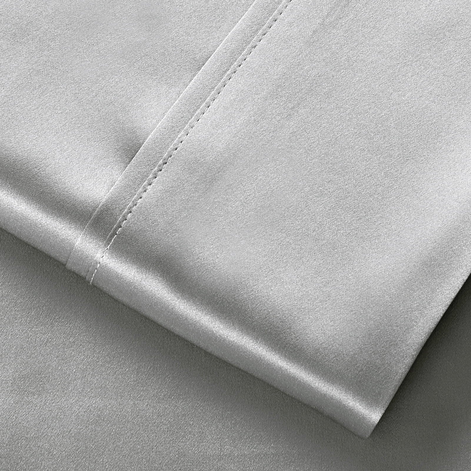 Ultra-Soft Luxury Satin Sheets Set Full Size Light Gray, 4-Piece Bedding Sets with Deep Pockets - Soft and Smooth Satin Bed Shee... - Breathable Egyptian Cotton Flat & Fitted Sheets Detail