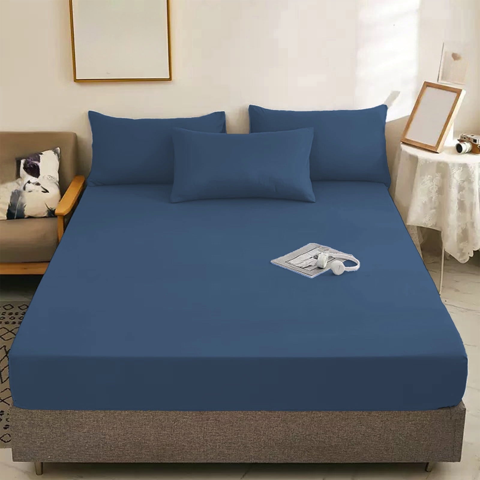 Cooling Sateen Egyptian Cotton Fitted Sheet Queen Size - 400 Thread Count Queen Size Fitted Sheet Only, Extra Soft, Cooling, 15" Dee... - Cooling Hotel Quality Bedding Sheets and Pillowcases Detail