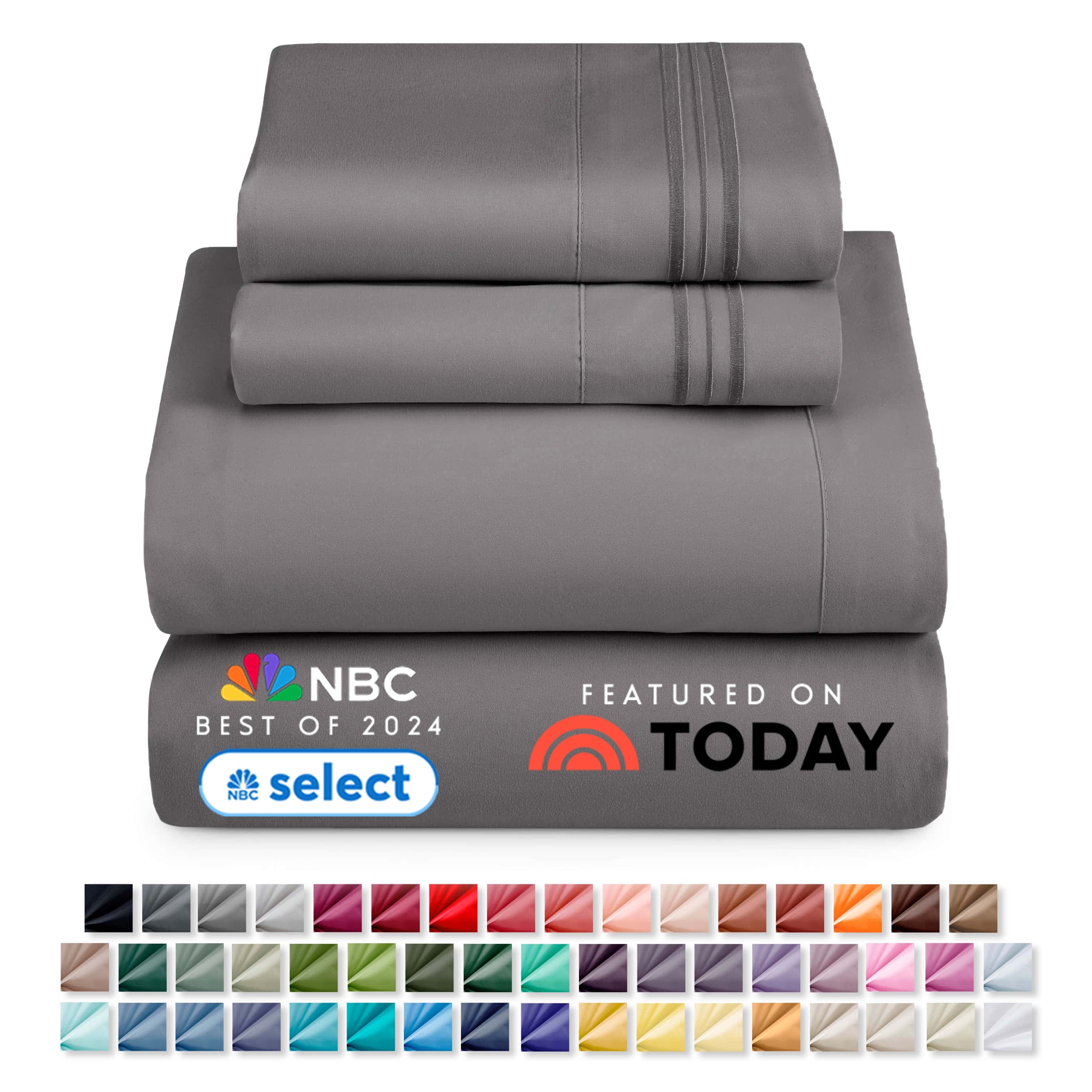 Cooling Sateen Queen Sheets Set, 1800 Series 4 Piece Sheets , Luxury Soft Microfiber Queen Size Bed Sheets Set, Gray - Cooling Hotel Quality Bedding Sheets and Pillowcases Detail
