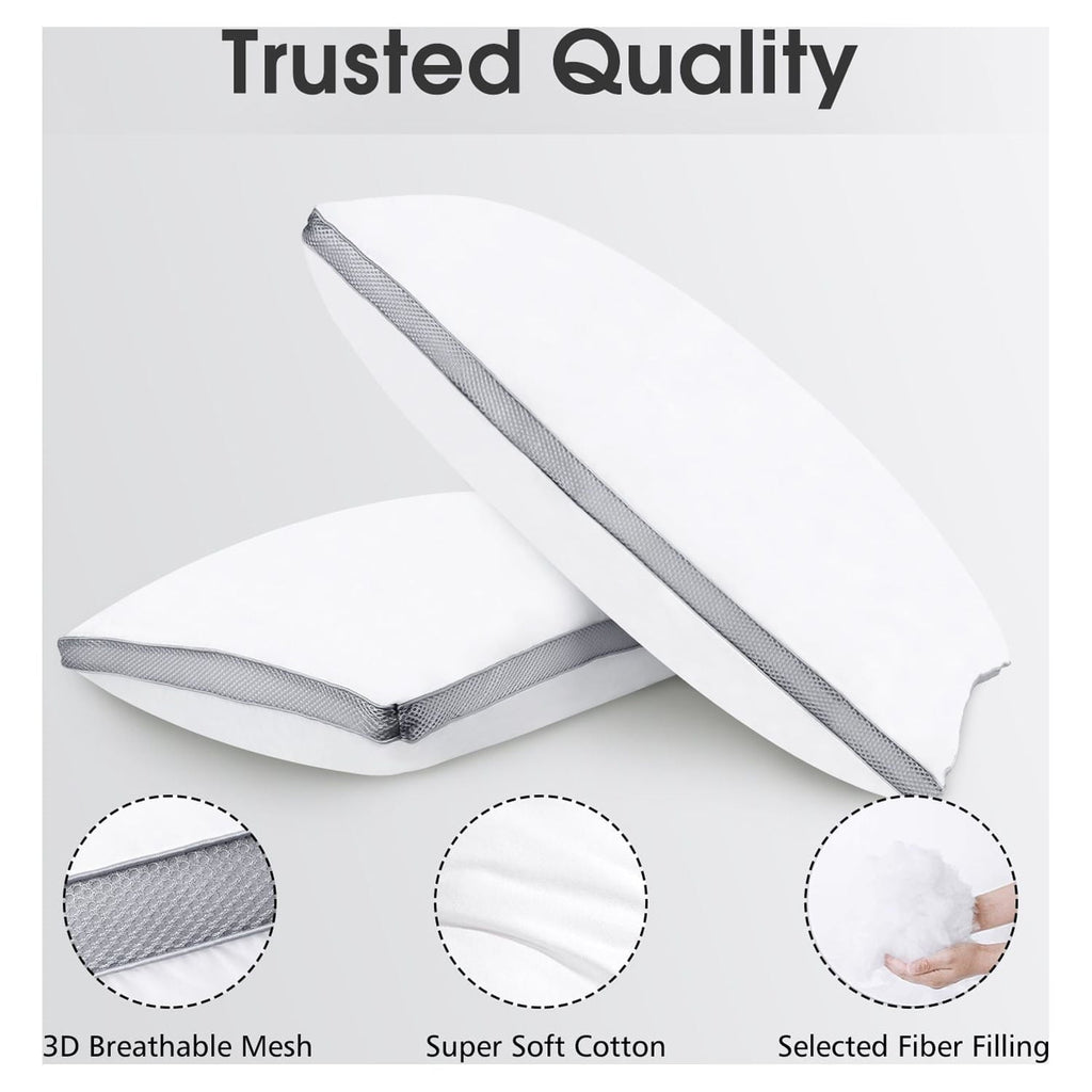 Decorative Plump Down Alternative Bed Pillow with Cotton Cover and Gusset, 2 Pack, Queen, 20"x26" - Hotel Quality Plush Sleeping Pillows Detail