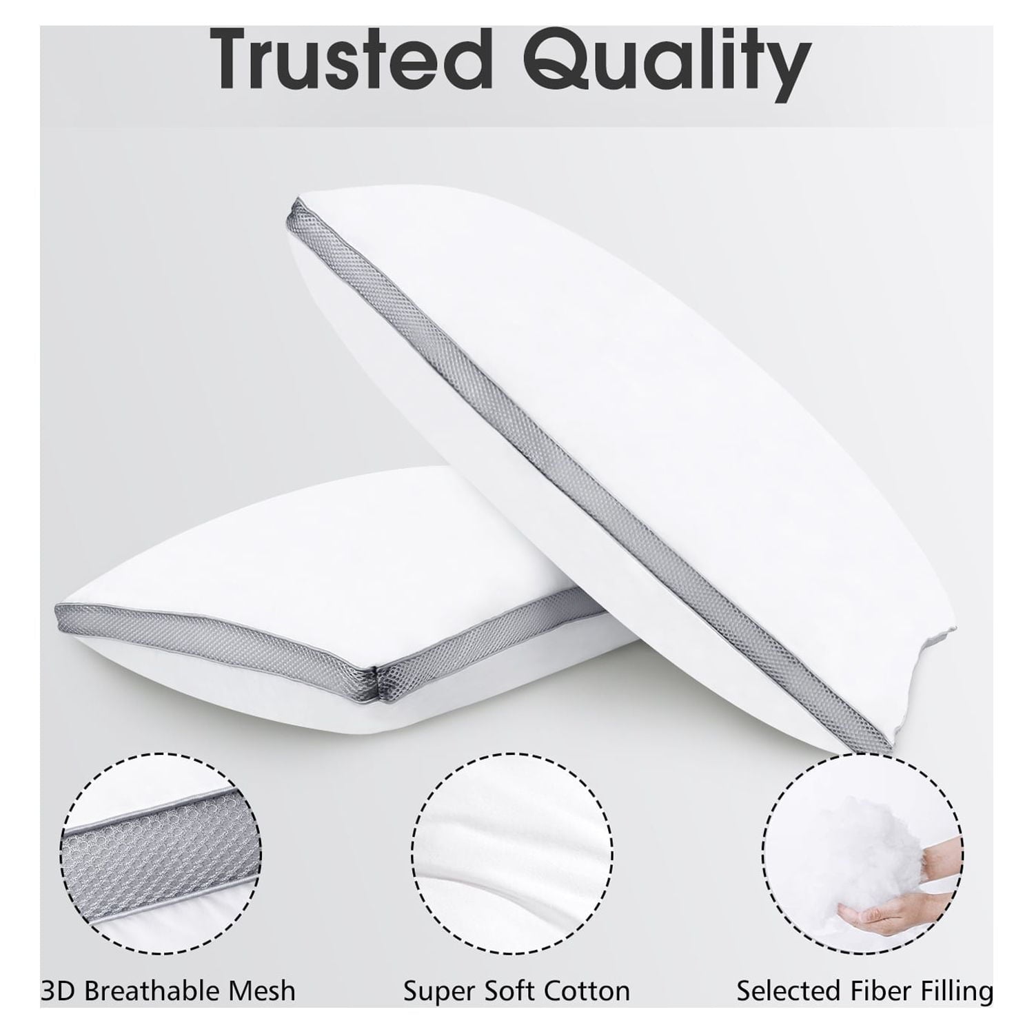 Decorative Plump Down Alternative Bed Pillow with Cotton Cover and Gusset, 2 Pack, Queen, 20"x26" - Hotel Quality Plush Sleeping Pillows Detail