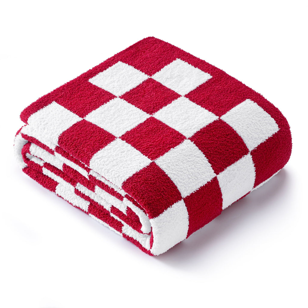 Reversible Sherpa Checkered Knit Throw Blanket, Ultra Soft Cozy Fluffy Checkerboard Blankets, Lightweight Fuzzy Plush Throw for Couch a... - Lightweight Plush Warm Blanket for All Seasons Detail
