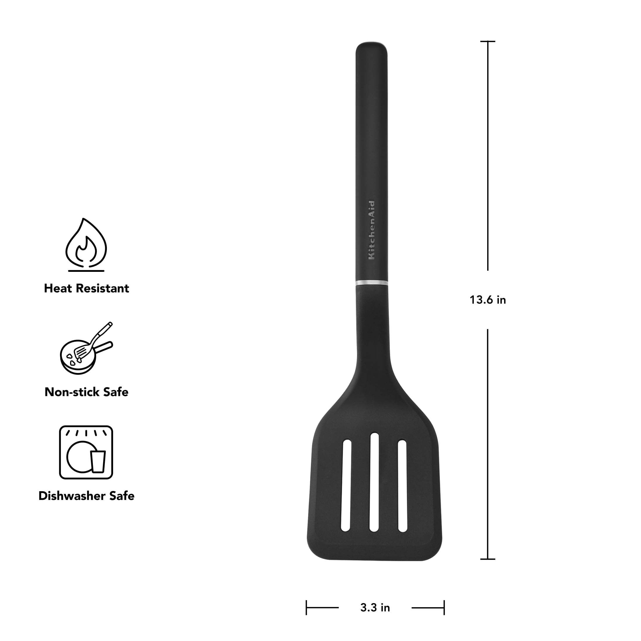 Heat-Resistant 3-Piece Cooking Utensils Set with Ergonomic Handles, Black - Ergonomic Kitchen Tongs and Cooking Spoon Utensil Detail