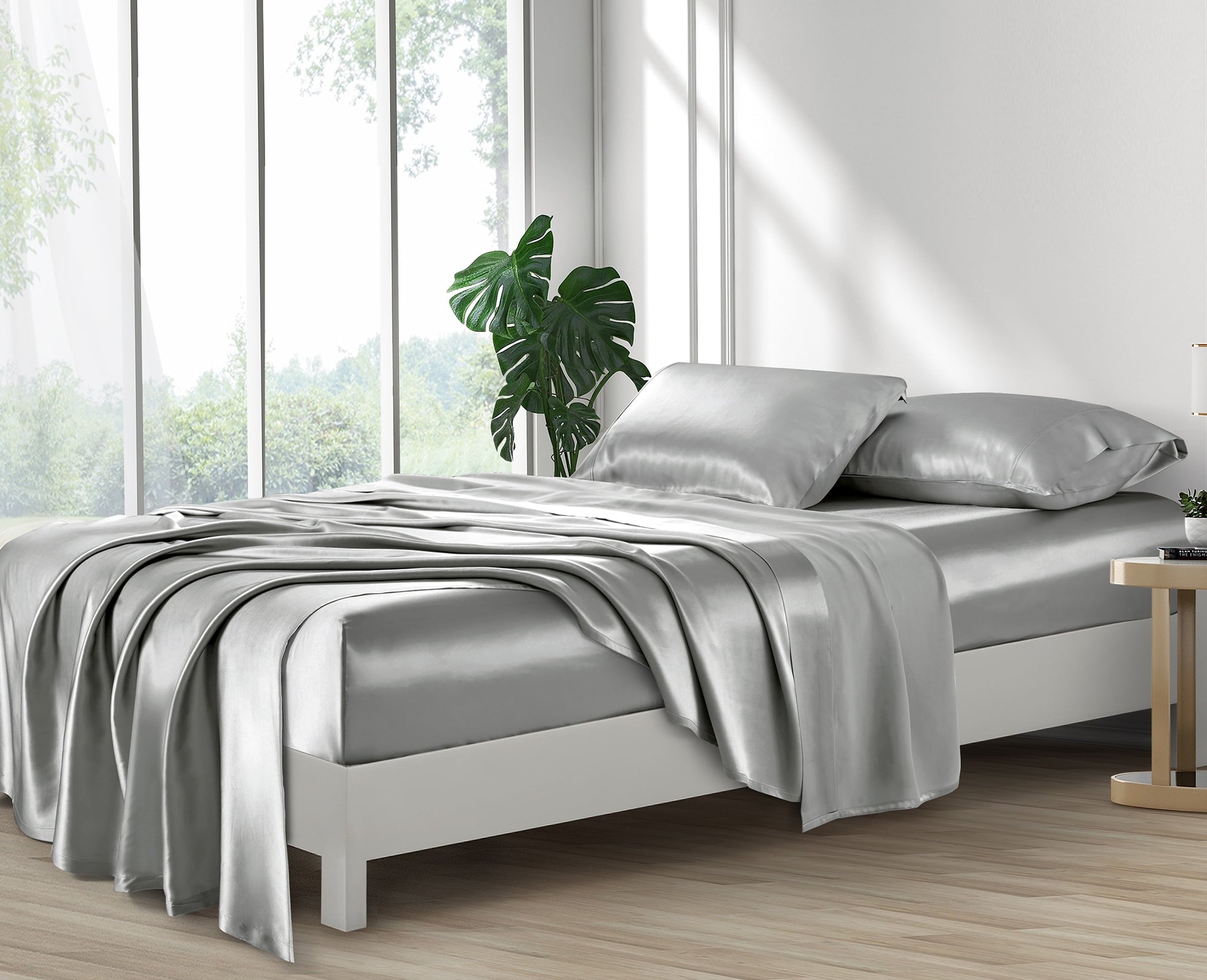 Ultra-Soft Luxury Satin Sheets Set Full Size Light Gray, 4-Piece Bedding Sets with Deep Pockets - Soft and Smooth Satin Bed Shee... - Breathable Egyptian Cotton Flat & Fitted Sheets Detail