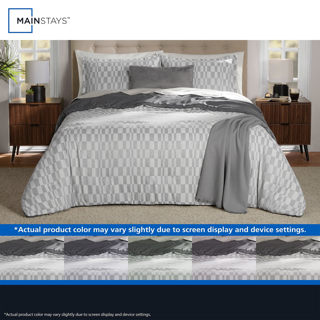 Hypoallergenic Cloud Full/Queen Comforter Set, All-Season, 5-Piece, Soft Silver Check - Hypoallergenic Ultra-Fluffy Quilt for Winter Detail