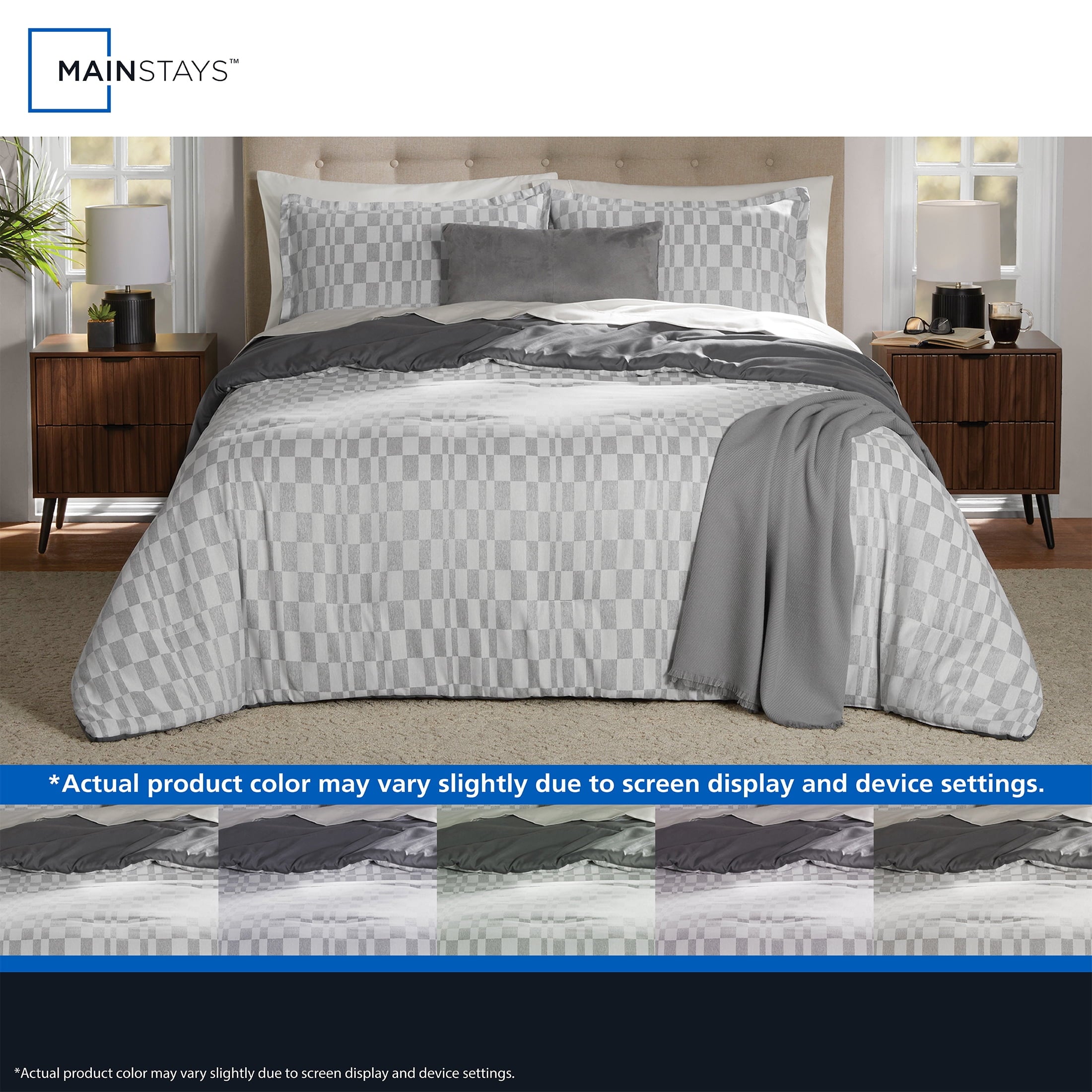 Hypoallergenic Cloud Full/Queen Comforter Set, All-Season, 5-Piece, Soft Silver Check - Hypoallergenic Ultra-Fluffy Quilt for Winter Detail