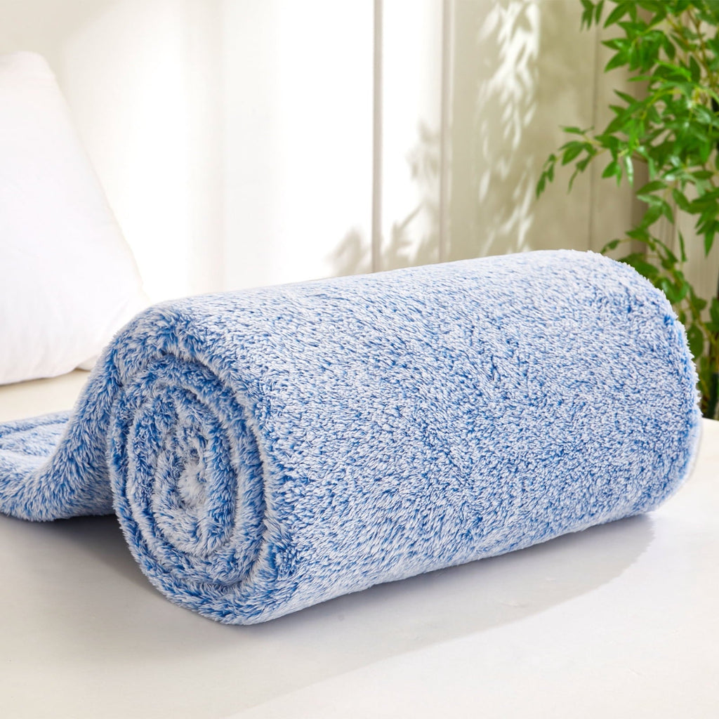Reversible Sherpa Plush Fuzzy Large Fleece Throw Blanket (50" x 70", Mixed Cobalt Blue)- Soft, Warm and Lightweight - Luxury Knitted Decorative Throw Blanket with Fringes Detail