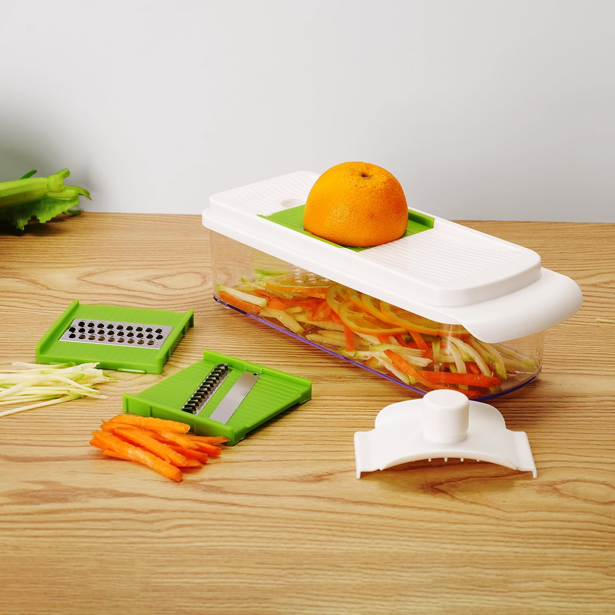 Innovative 11 Pieces Multi-Function Nice Dicer and Mandoline, Stainless Steel, Green Glaze, 820g - Multi-Functional Manual Food Chopper & Slicer Detail
