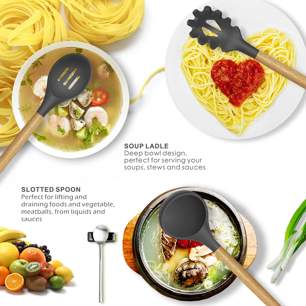 Heavy Duty Silicone Cooking Utensils Set - 446°F Heat Resistant Silicone Kitchen Utensils for Cooking,Kitchen Utensil Spatula Se... - High-Precision Culinary Tool for Baking & Cooking Detail