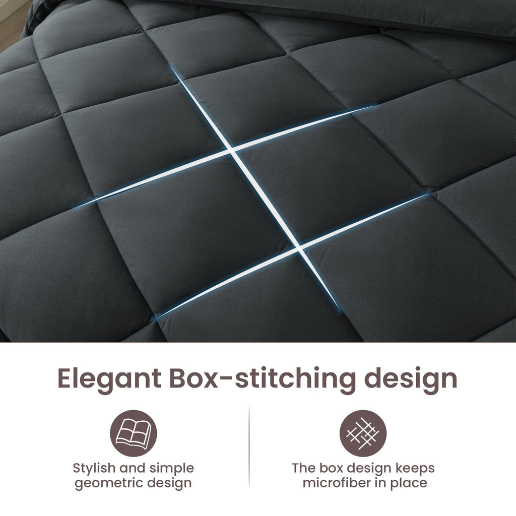 Fluffy Down Alternative Queen Bed in a Bag Comforter Set with 7 Pieces - Dark Gray All Season Bedding Sets with Comforter, Pillow Shams, Flat... - Luxurious Quilted Duvet Cover Set Detail