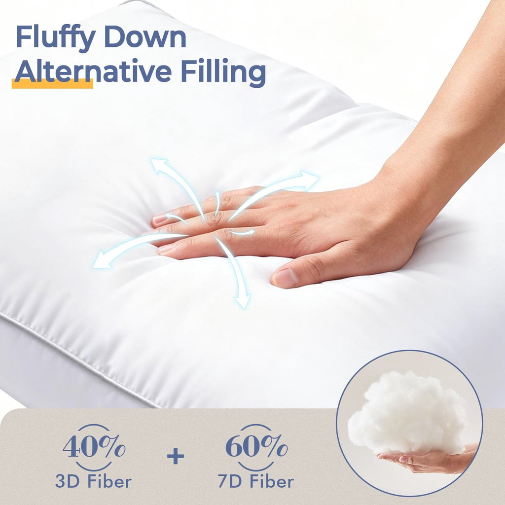 Fluffy Shredded Pillows Queen Size Set of 2, Bed Pillows for Side and Back Sleepers, Soft Down Alternative Pillows, Hotel Quality and... - Decorative Throw Pillow Cushion for Sofa & Bed Detail