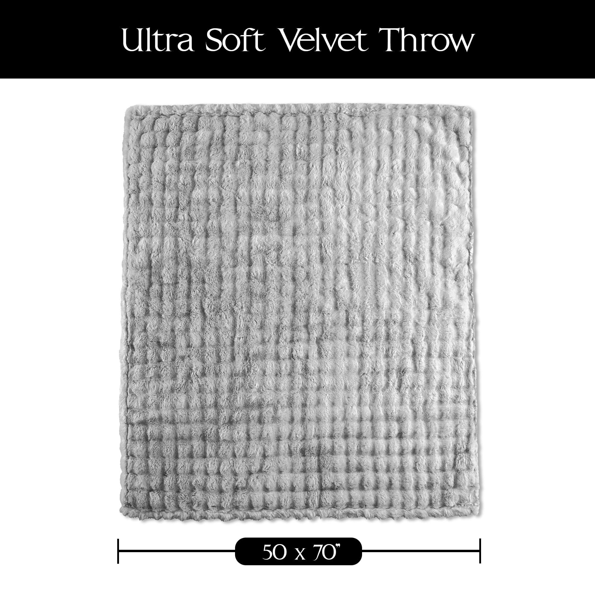Decorative Knitted Serenade Gray Textured Faux Fur Throw Blanket, 50 x 70 - Lightweight Plush Warm Blanket for All Seasons Detail