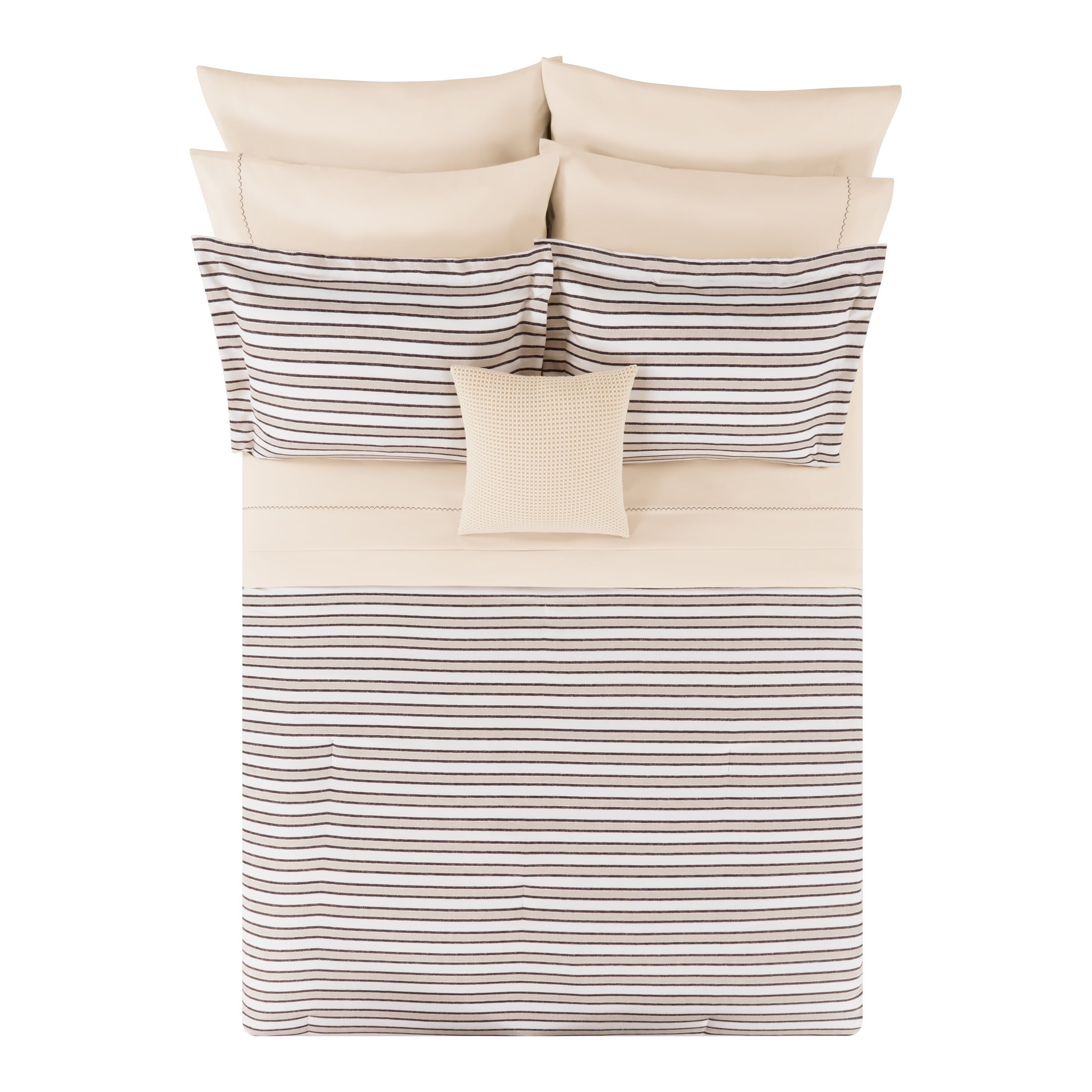 Heavyweight Warmth Soft Touch Bed in a Bag 11-Piece Reversible Tan & Black Striped Comforter Set with Sheets, Queen - All-Season Down Alternative Comforter Insert Detail