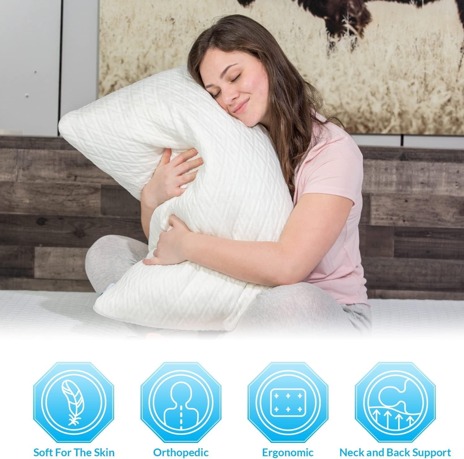Fluffy Shredded King Size Bamboo Pillow, Memory Foam Bed Pillows with Washable Pillowcases, King (1 Pack) - Orthopedic Shredded Foam Bed Pillow Set Detail