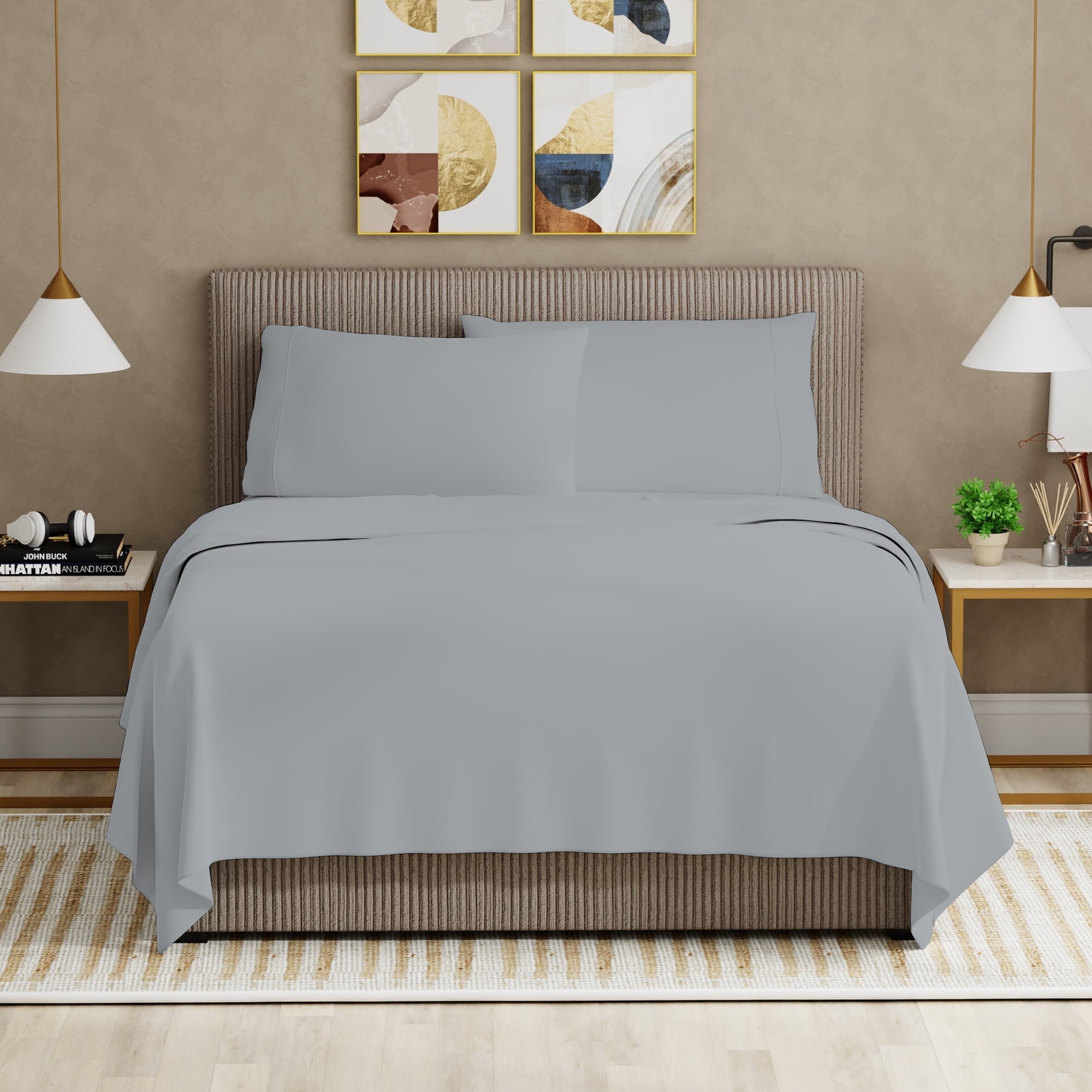 Breathable Luxury Soft Finish Microfiber Percale Queen Bed Sheet Set – 4-Piece Lightweight, Wrinkle-Resistant, Quick-Dry, Light Gray - Premium Ultra-Soft Pillowcase Pair for Sleeping Detail