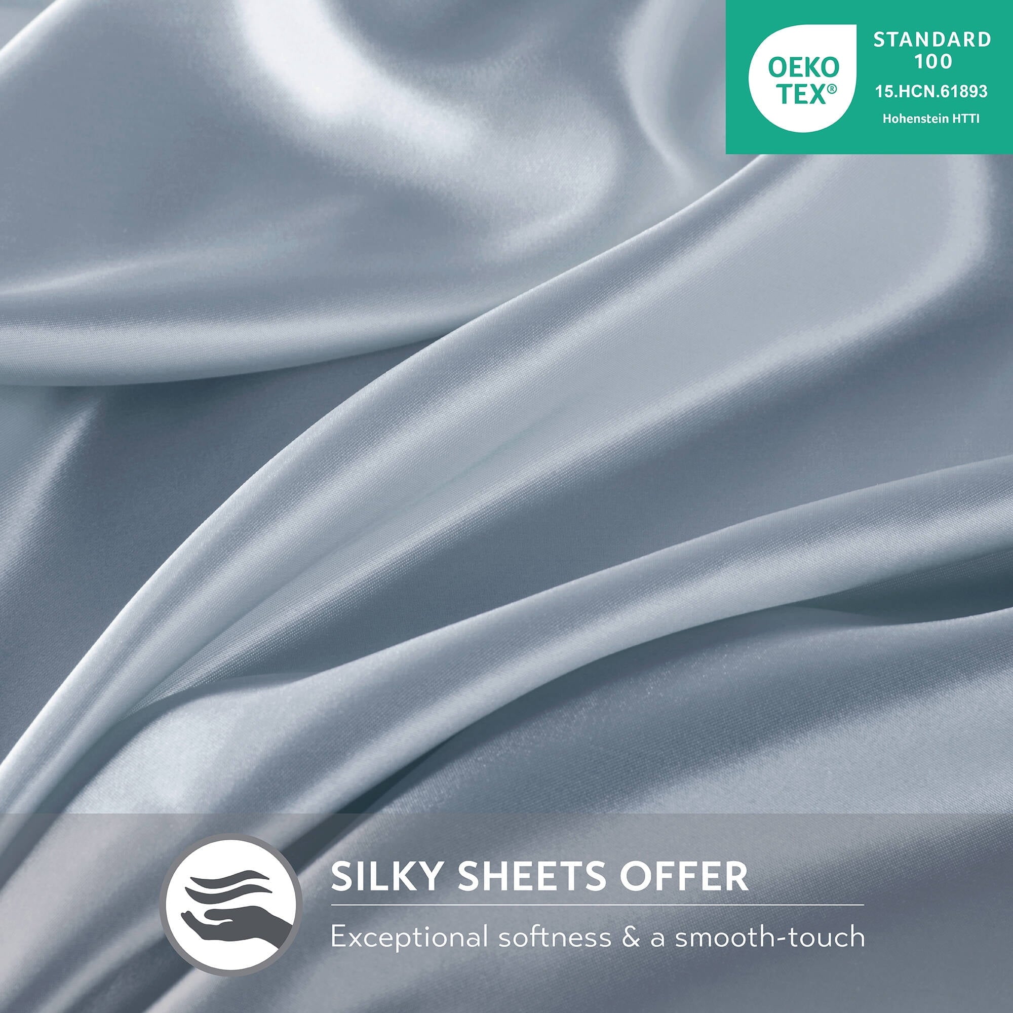 Cooling Sateen Satin Sheet Set, Twin Bed Sheets with Pillowcases, 4-Piece Luxury Silky Sheet Set, Blue, Gifts for Women - Breathable Egyptian Cotton Flat & Fitted Sheets Detail