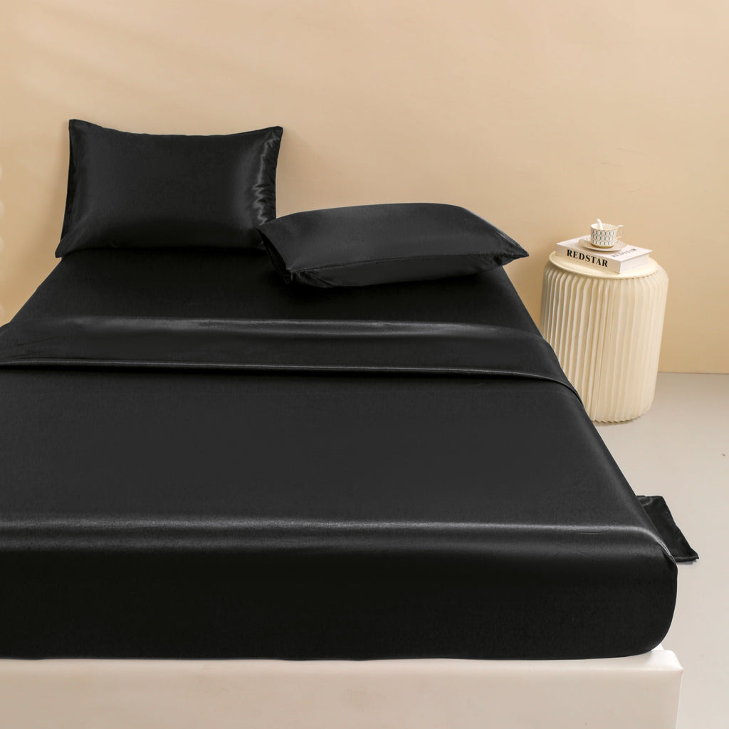 Breathable Luxury 4Pcs Black Satin Sheets Queen Set Silk Sheets 13" Deep Pocket Ultra Soft silky Bed Sheet Set - Breathable Egyptian Cotton Flat & Fitted Sheets Detail