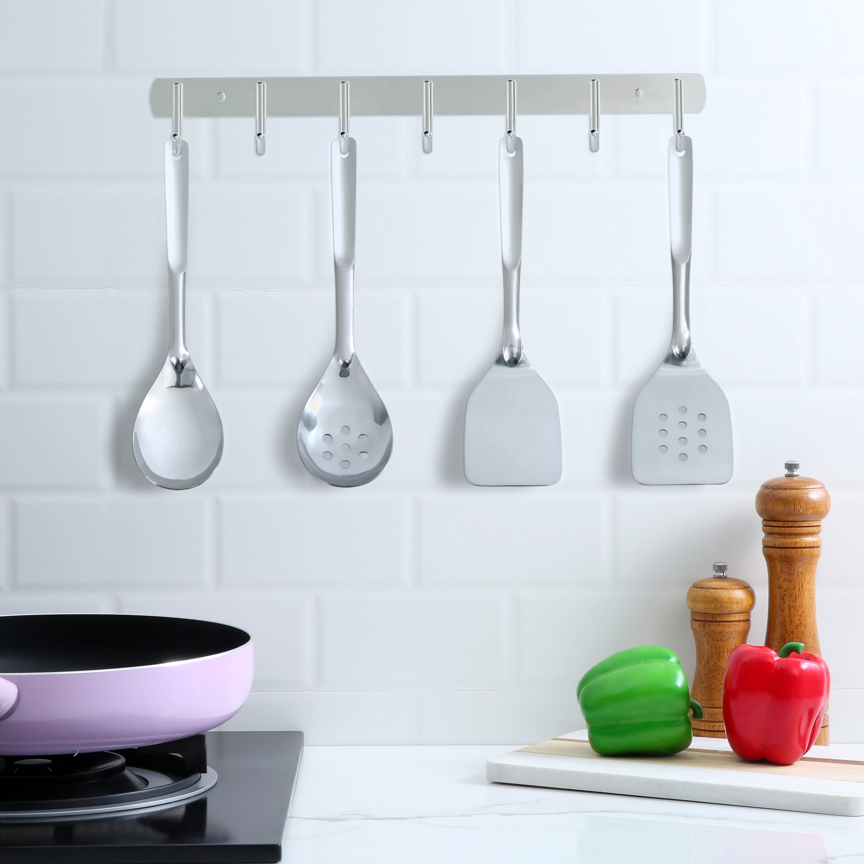 Non-Stick Safe Stainless Steel 4-Piece Utensil Set: Includes Spatula, Slotted Spatula, Spoon, and Slotted Spoon - Heat-Resistant Silicone Cooking Spatula Turner Detail