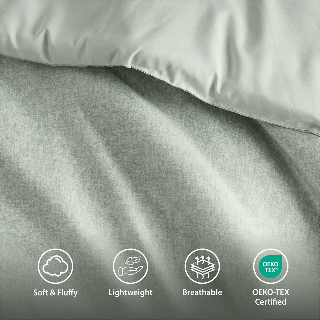 Fluffy Down Alternative Full/Queen Comforter Sets, Reversible 3 Piece Extra Soft Bedding Set, Chambray Print Sage Green Comforter Bed Set wit... - Cloud-Like Soft Lightweight Bed Comforter Detail
