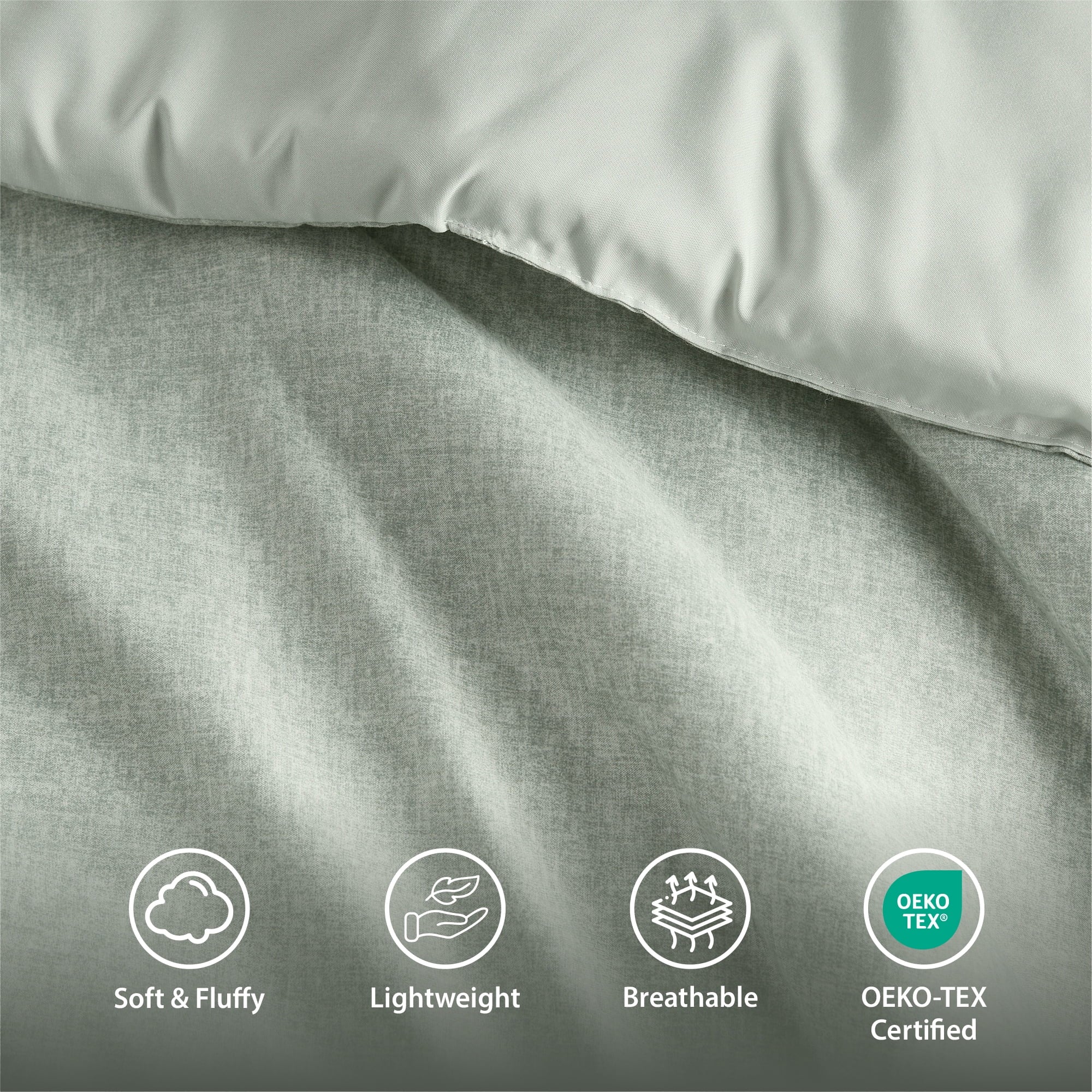 Fluffy Down Alternative Full/Queen Comforter Sets, Reversible 3 Piece Extra Soft Bedding Set, Chambray Print Sage Green Comforter Bed Set wit... - Cloud-Like Soft Lightweight Bed Comforter Detail