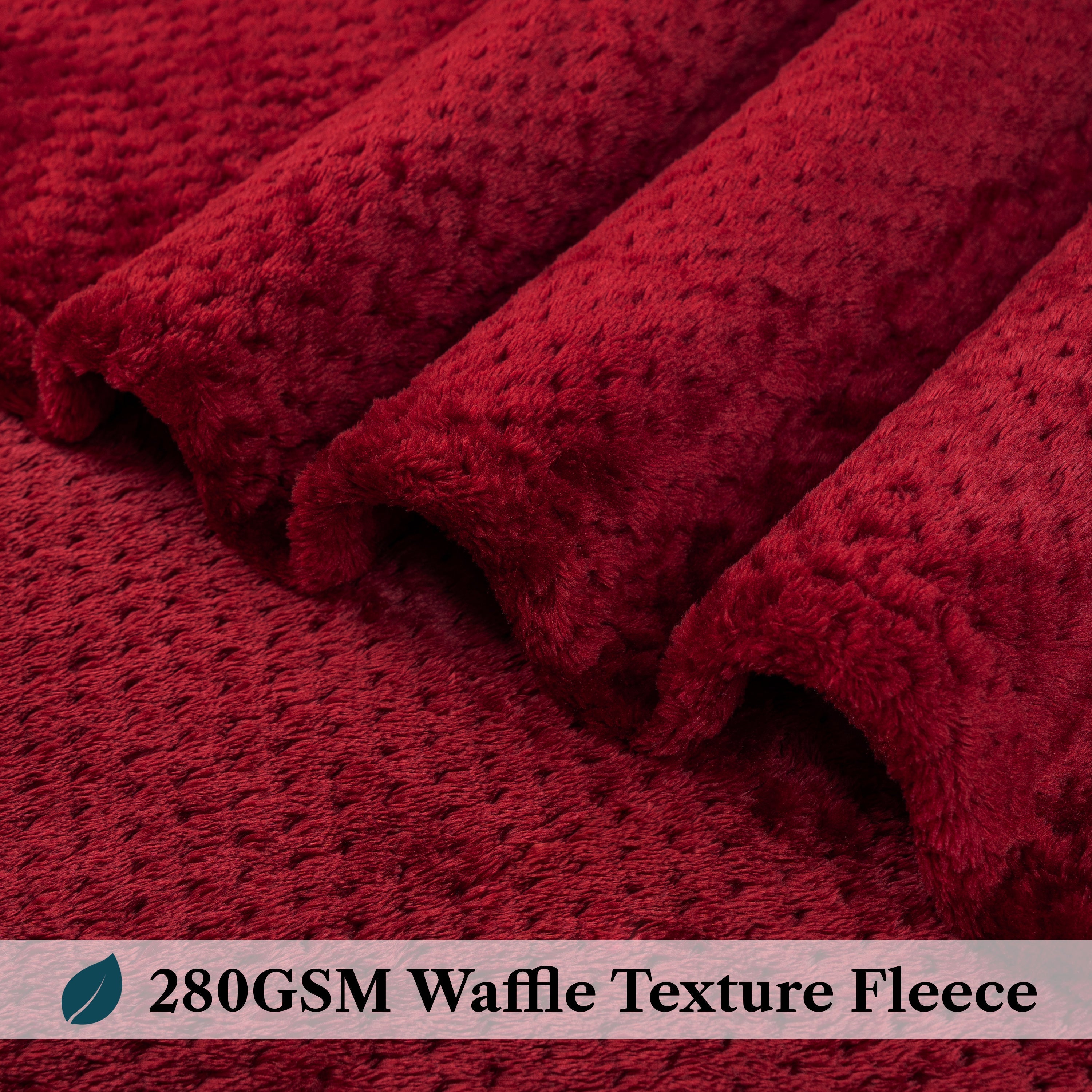 Super Soft Flannel Maroon Red Throw Blanket for Couch, Twin Bed, Soft Fleece Throws for Sofa Chair, Fuzzy Waffle Textured Blanket, Cozy ... - Cozy Fleece Throw Blanket for Couch & Bed Detail