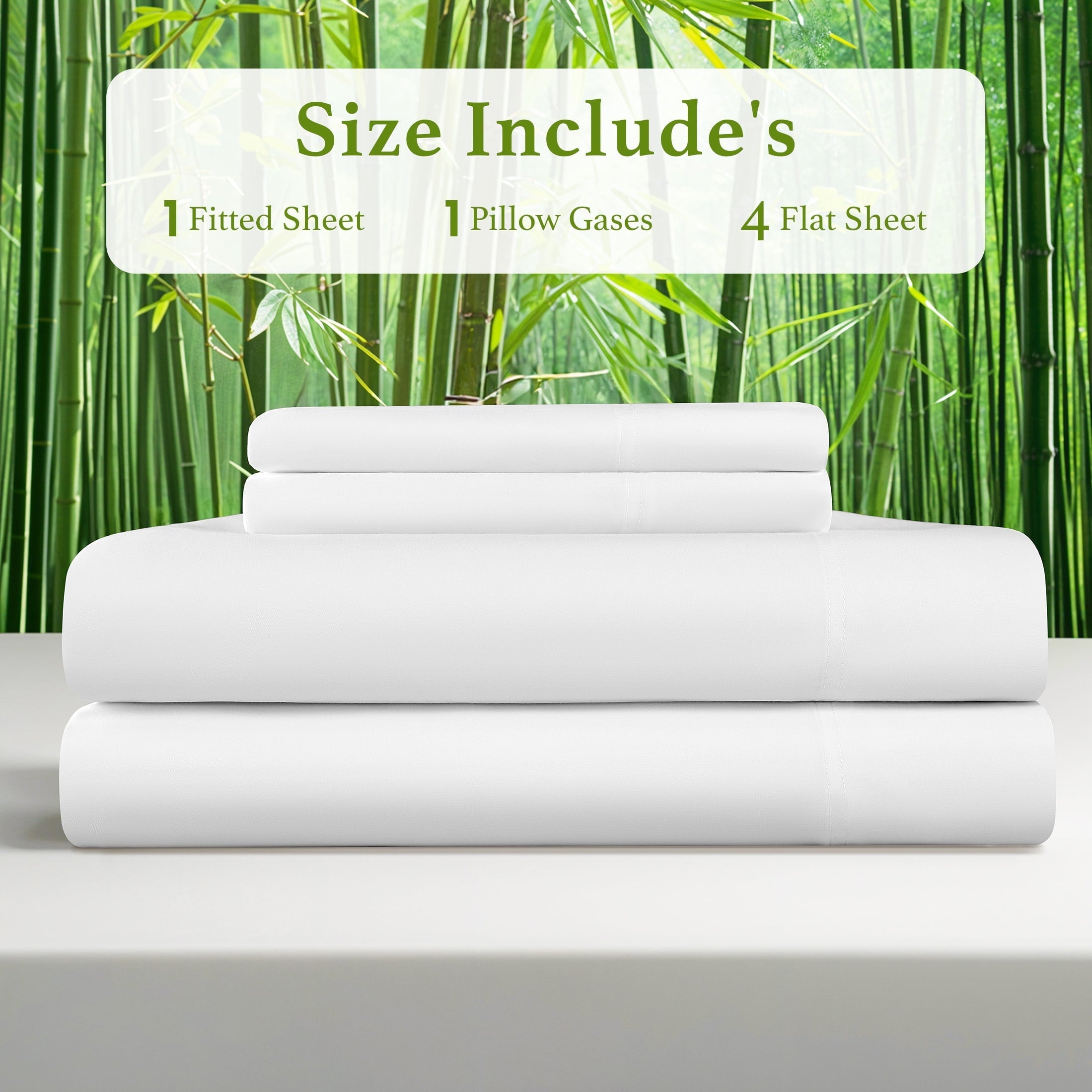 Cooling Sateen Bamboo Sheets Set, 4-Piece Queen Sheet Set with 16" Deep Pockets, Soft and Breathable Bed Sheets, White - Premium Ultra-Soft Pillowcase Pair for Sleeping Detail