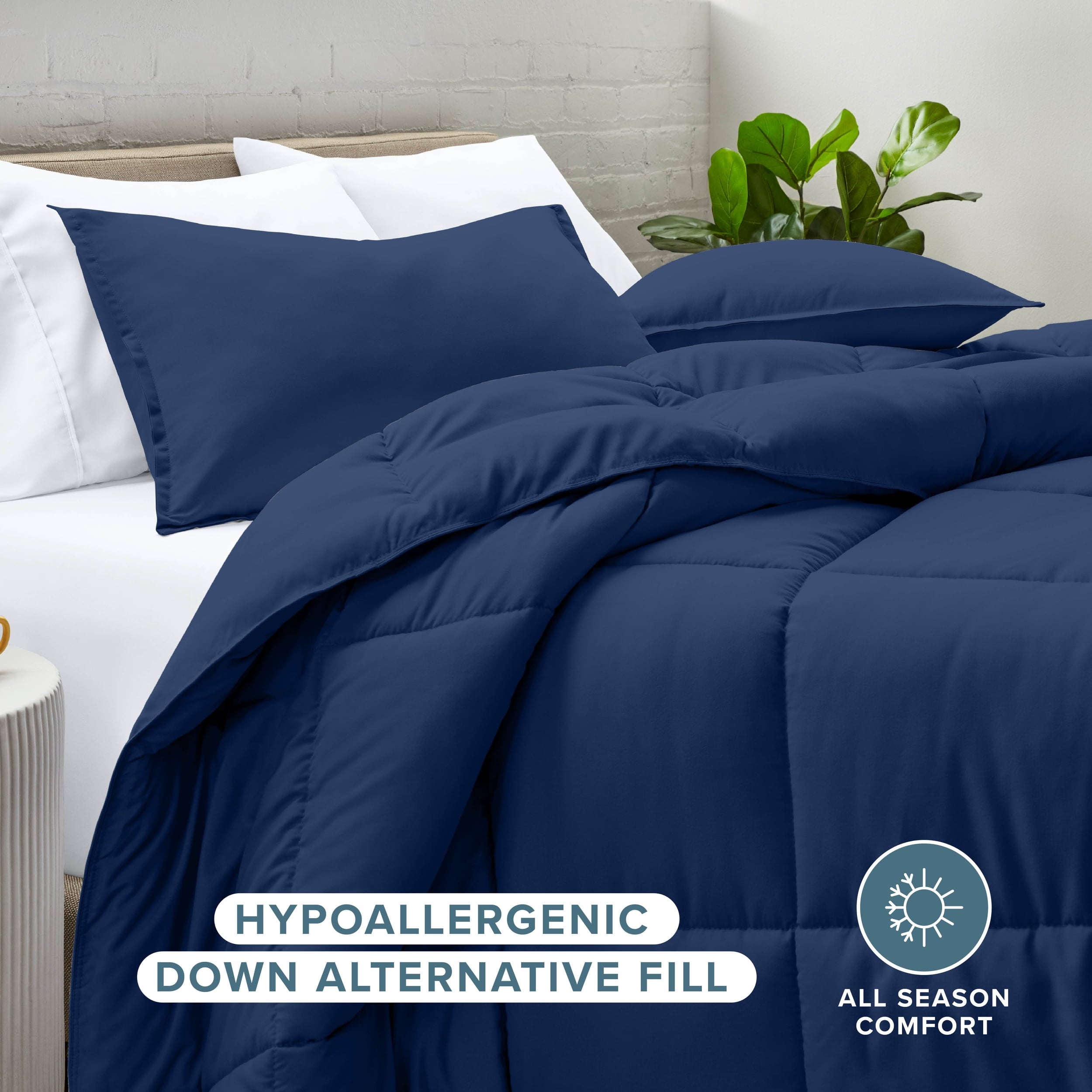 Heavyweight Warmth Down Alternative Comforter Set - 3-Pieces - All Seasons - Queen, Dark Blue - All-Season Down Alternative Comforter Insert Detail