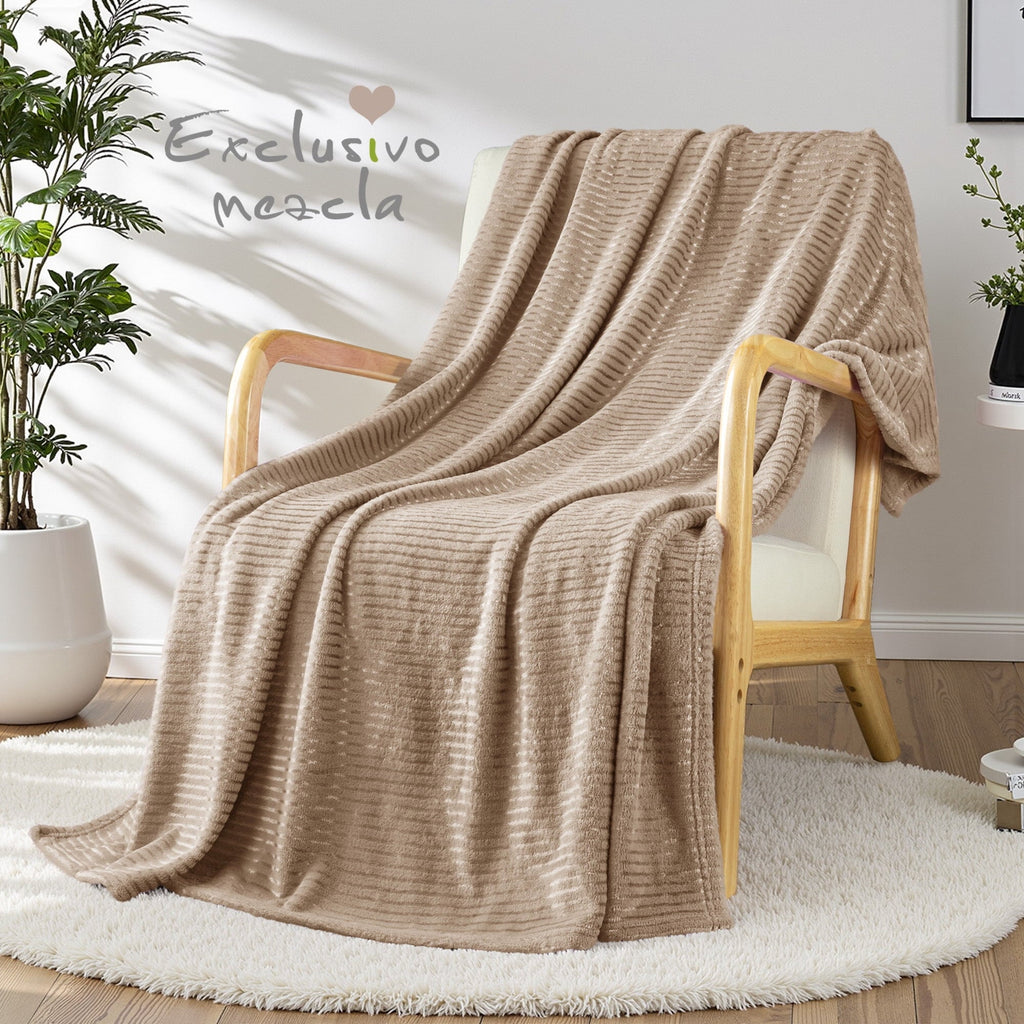 Reversible Sherpa Soft Throw Blanket, 50"x60", Camel - Luxury Knitted Decorative Throw Blanket with Fringes Detail